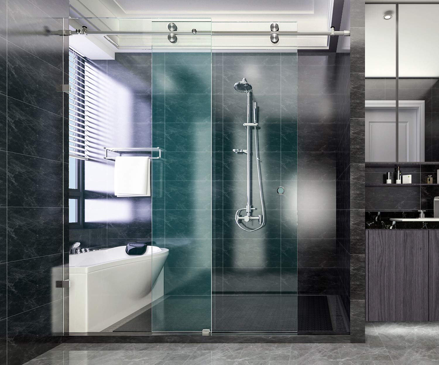 DIYHD 5FT Frameless Sliding Glass Shower Door Hardware Kit - Premium Brushed Stainless Steel - No Glass Included - Perfect for Modern Bathroom Renovations & Spa-Style Showers