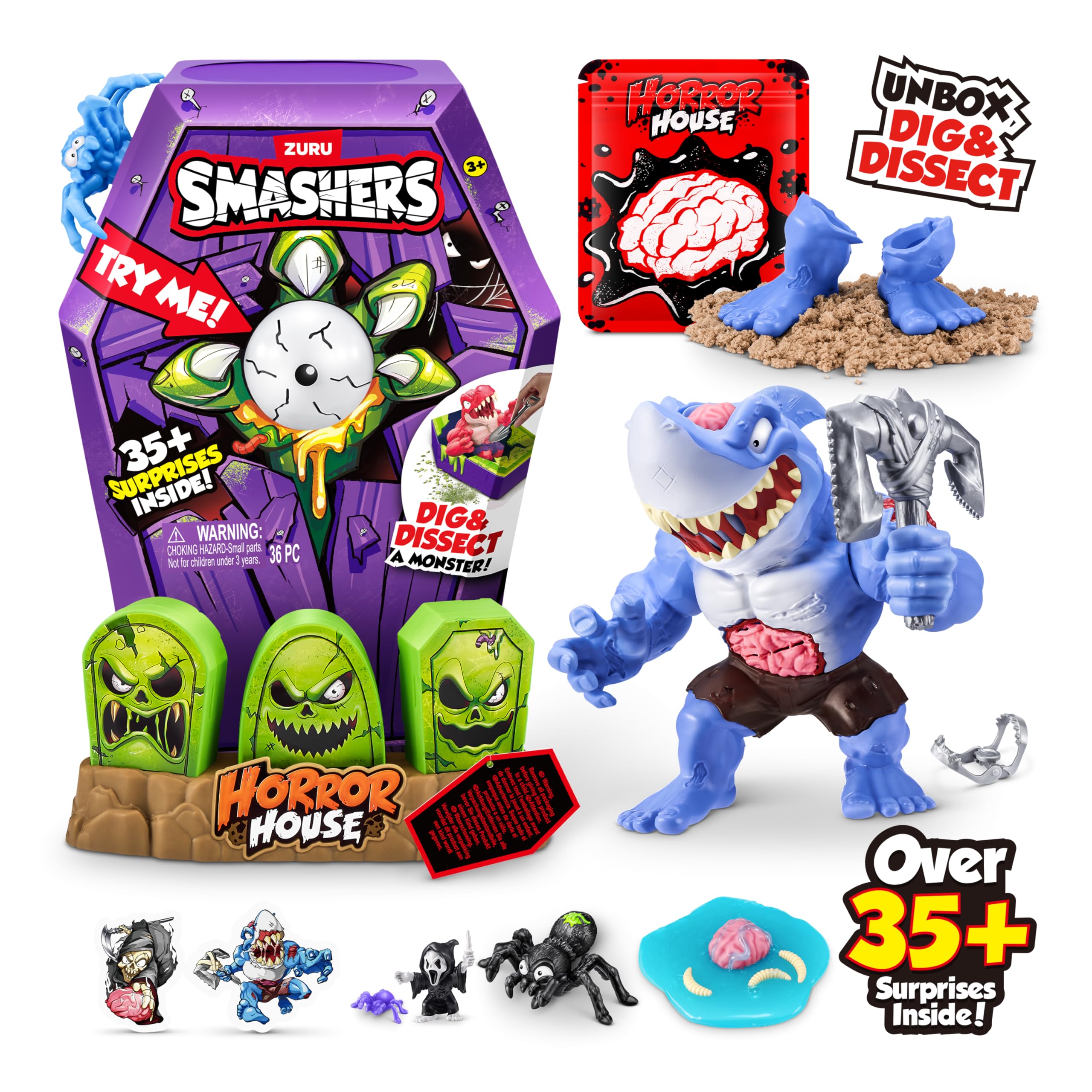 ZURU Smashers Mega Horror House (Blue) - Interactive Collectible Toy for Kids & Teens - Perfect for Halloween Parties & Scary Playtime Fun