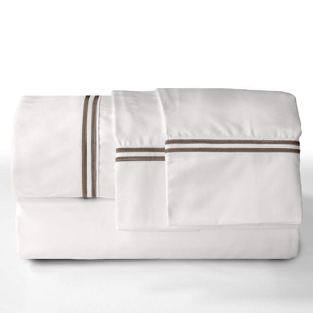 4-Piece Full Size Deep Pocket Microfiber Bed Sheet Set - 1200 Thread Count, Hypoallergenic & Breathable - Solid White Chocolate Brown with Embroidered Design - Perfect for Home, Hotel, and Dorm Room Use