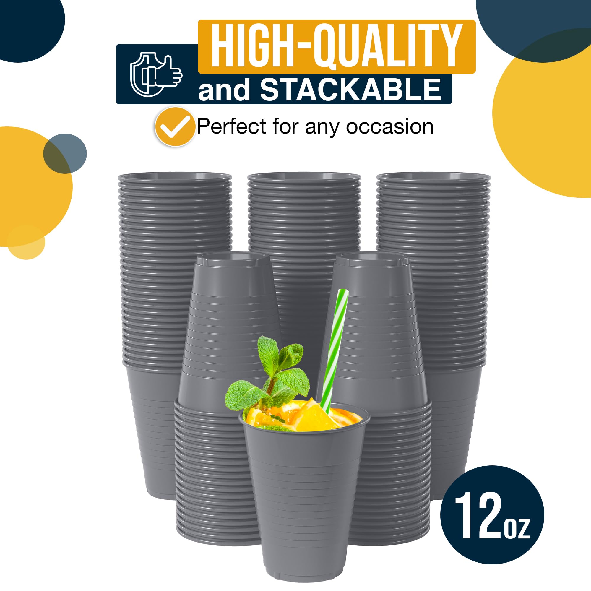 Premium 12 oz Silver Plastic Cups for Parties - 50 Pack | Elegant Disposable Drinkware for Weddings, Birthdays & Events | BPA-Free Party Cups | Ideal for Cocktails, Sodas & Everyday Beverages | Perfect for Home, Office & Outdoor Gatherings