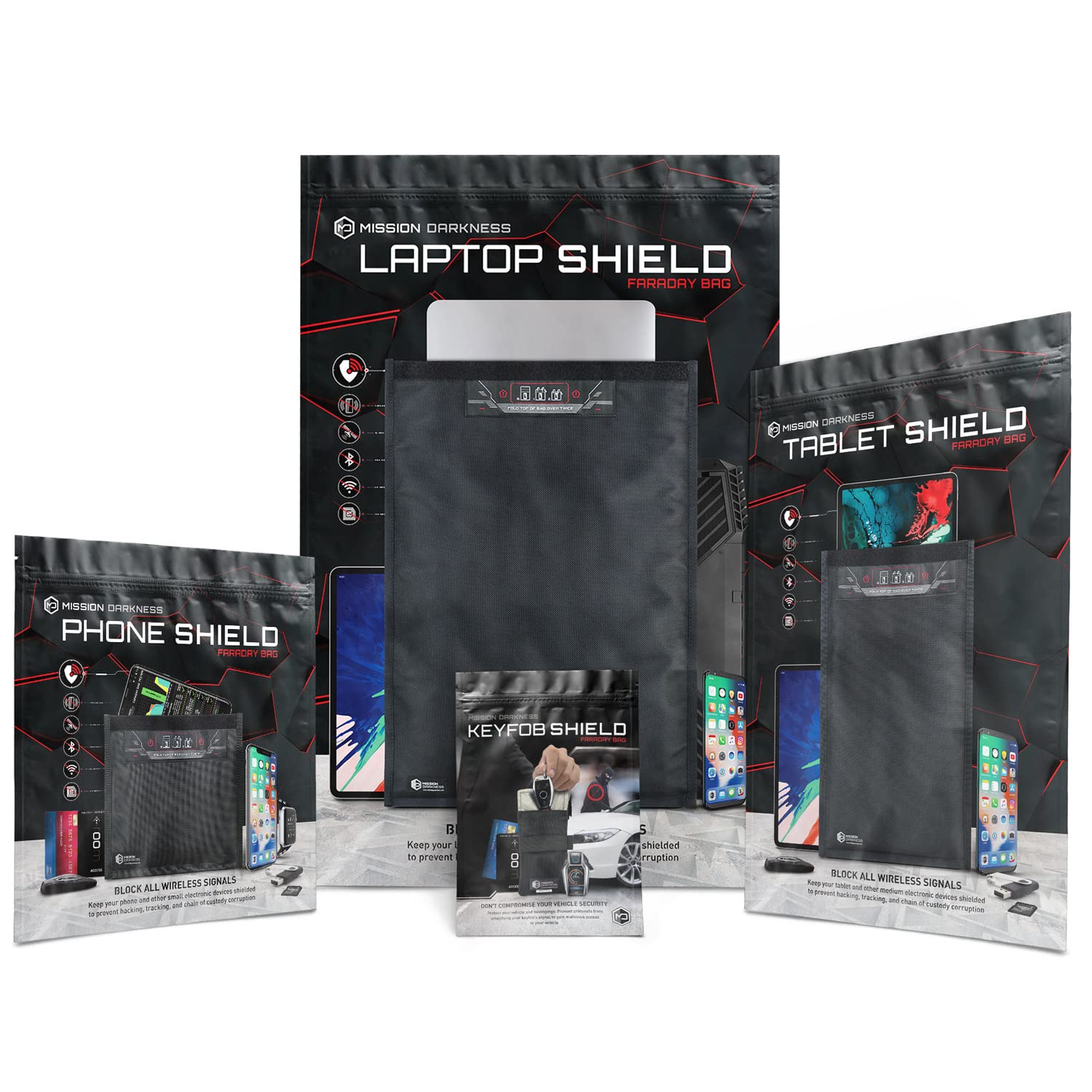 Mission Darkness Faraday Bags for Keyfob, Phone, Tablet & Laptop - RF Shielding, EMF Protection, Anti-Tracking - Secure Your Devices from Hacking & Spying (Perfect for Travel, Privacy Protection & EMP Safety)
