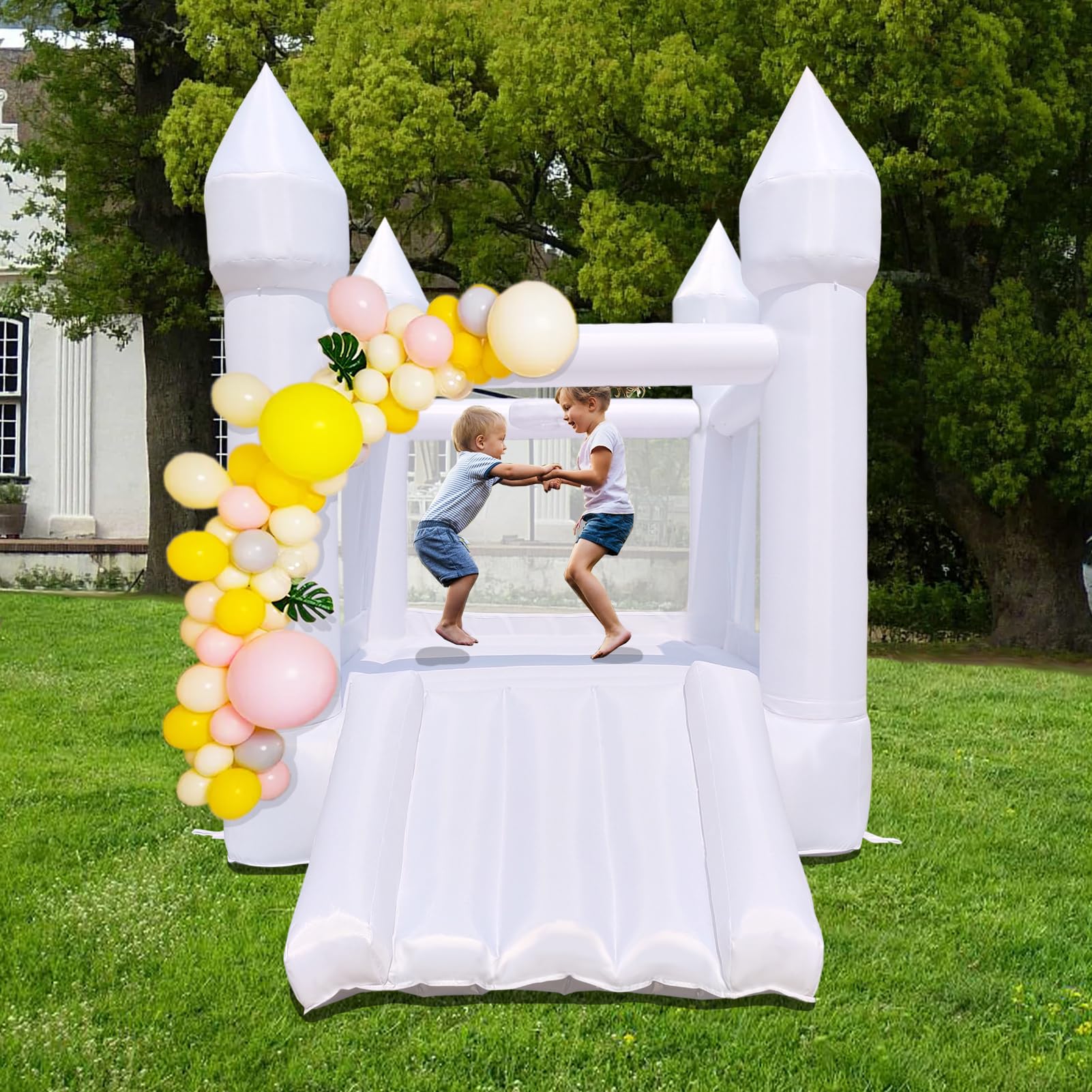 Dream Castle Bounce House with Slide - 8ft x 6ft Inflatable Bouncy House for Toddlers & Kids - Includes Blower for Indoor & Outdoor Play - Perfect Birthday Gift & Backyard Party Entertainment