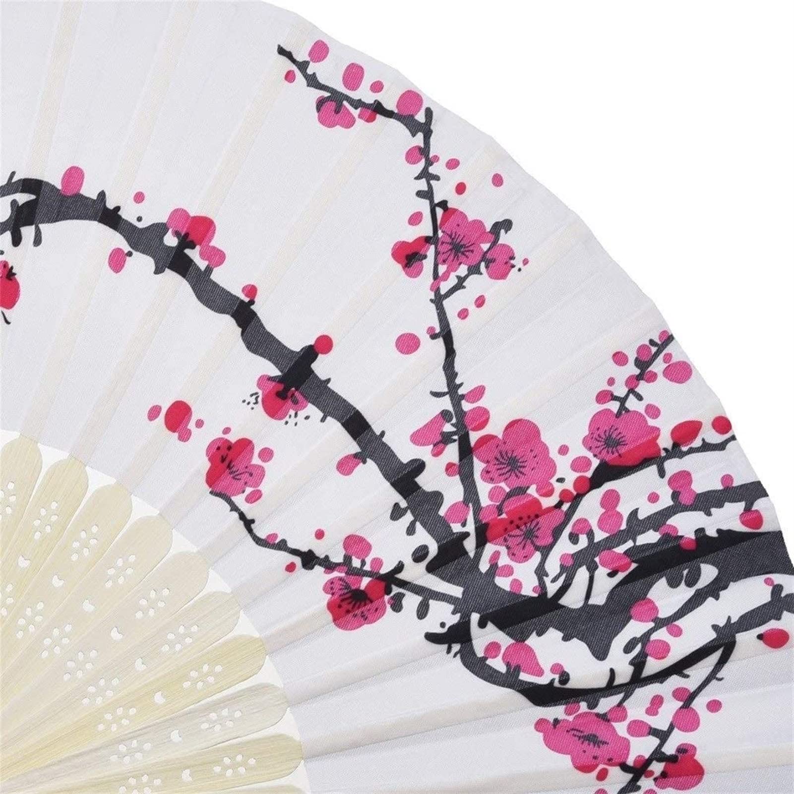 Chinese Style Folding Hand Fan - Beautiful Plum Blossom Printed Bamboo Handheld Fan with Tassel, 8.3 Inch Elegant Home Decor & Wedding Accessory | Perfect for Asian Weddings, Tea Ceremonies, Home Decoration and Summer Cooling