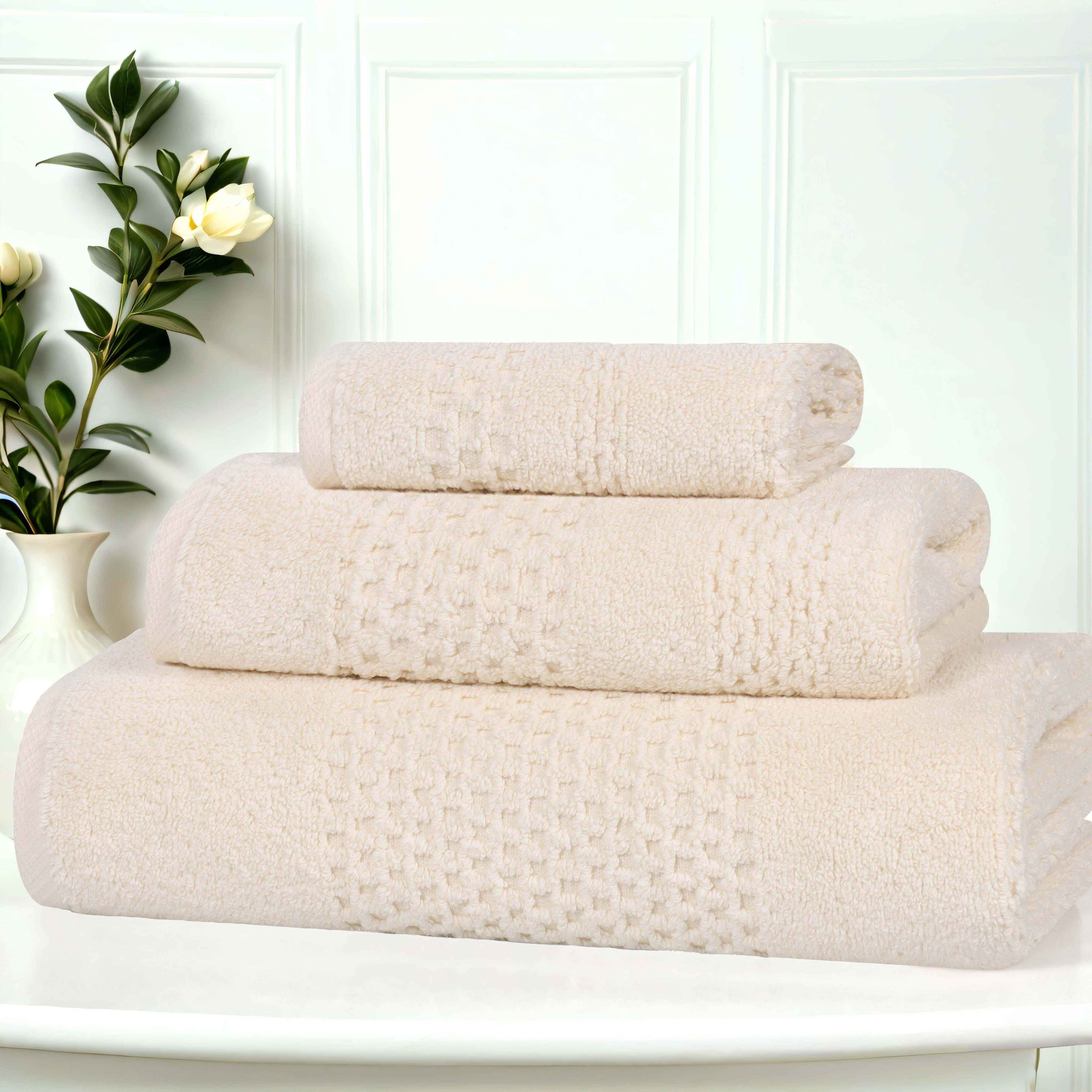 Playa Zero Twist Cotton Solid Waffle Textured 3-Piece Bath Towel Set | Soft & Absorbent | Perfect for Spa, Beach & Home Use