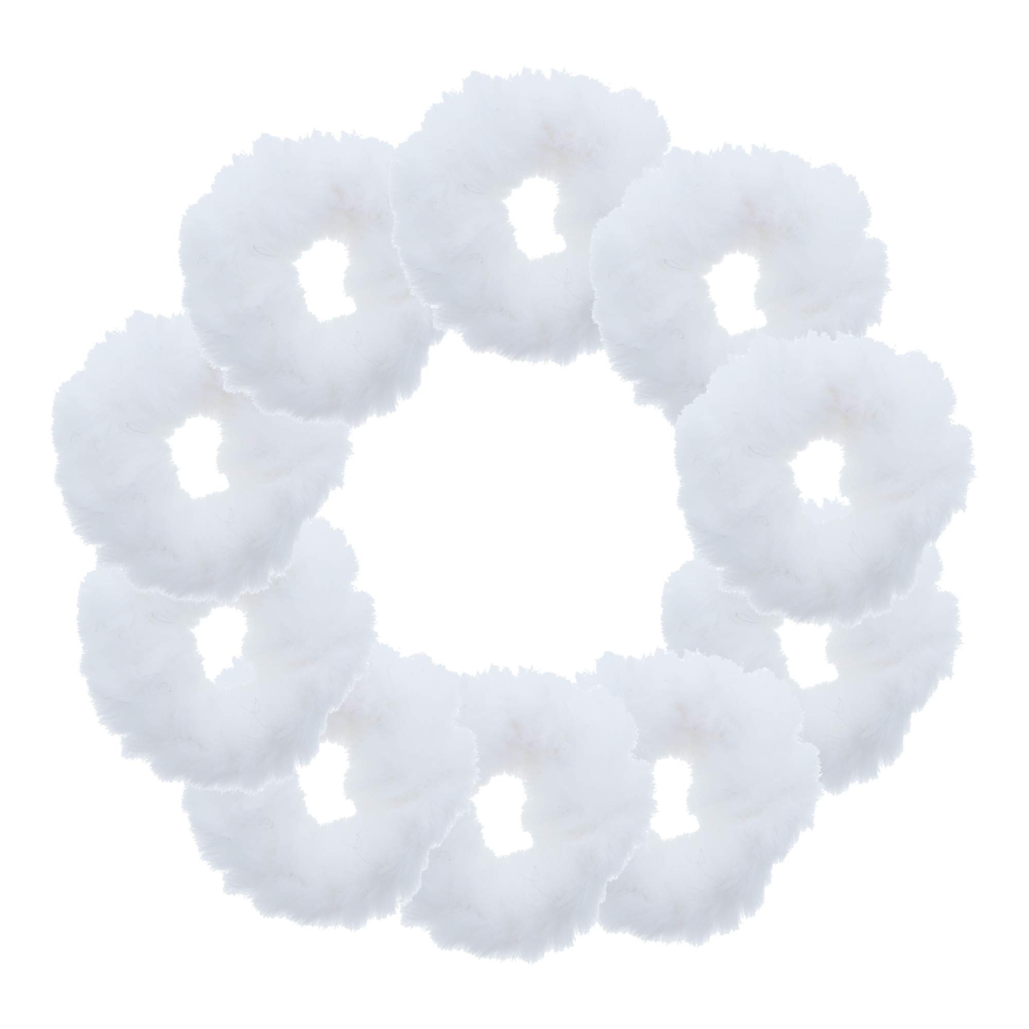 Small Fuzzy Fur Scrunchies Furry Pony Holder - Set of 10 - White for Girls Hair Accessories, School, Parties, and Daily Wear