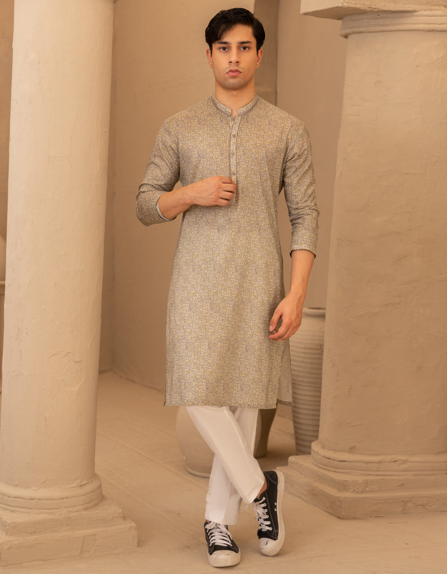 Premium Cotton Grey Kurta for Men by J. Junaid Jamshed - Comfortable Traditional Pakistani Attire for Casual Wear & Festive Occasions