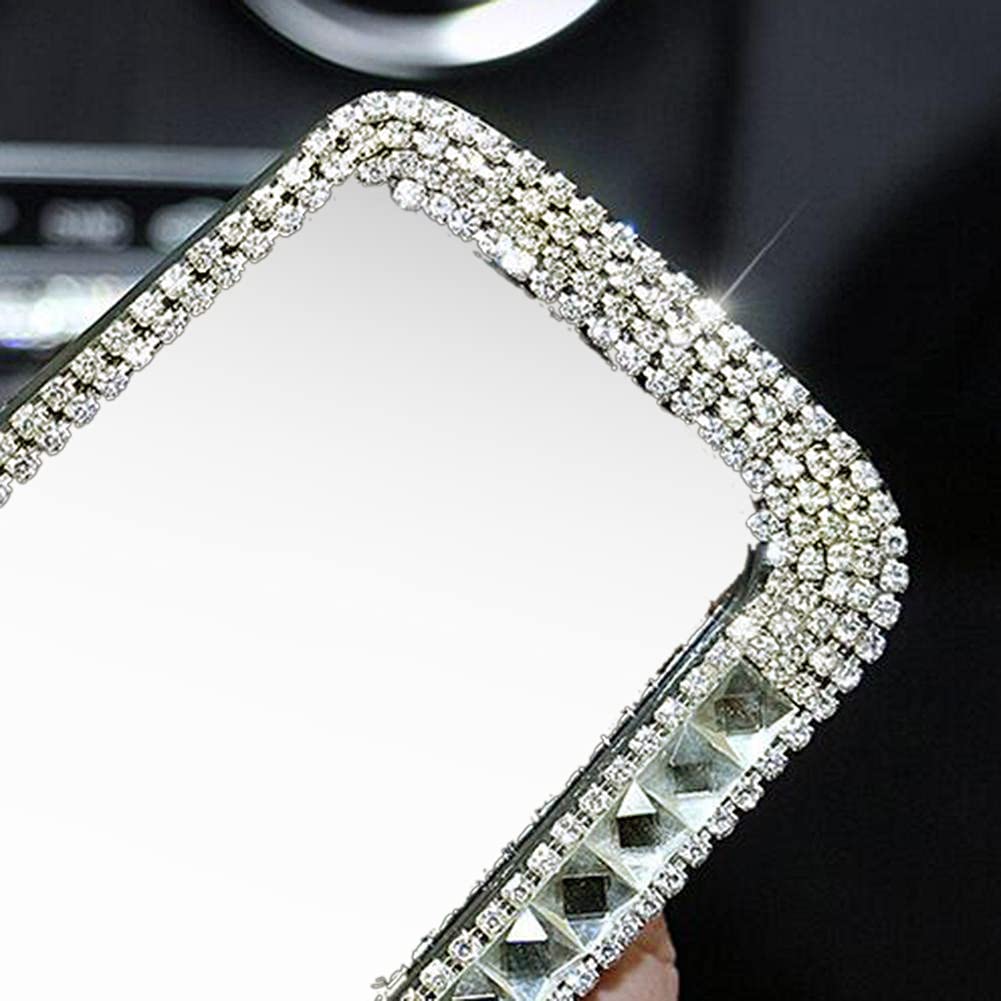 Bling Rhinestone Car Rear View Mirror Cover - Crystal Diamond Auto Interior Accessories for Women - Universal Fit for Car, Truck & SUV - Silver | Stylish Upgrade for Daily Commute & Road Trips