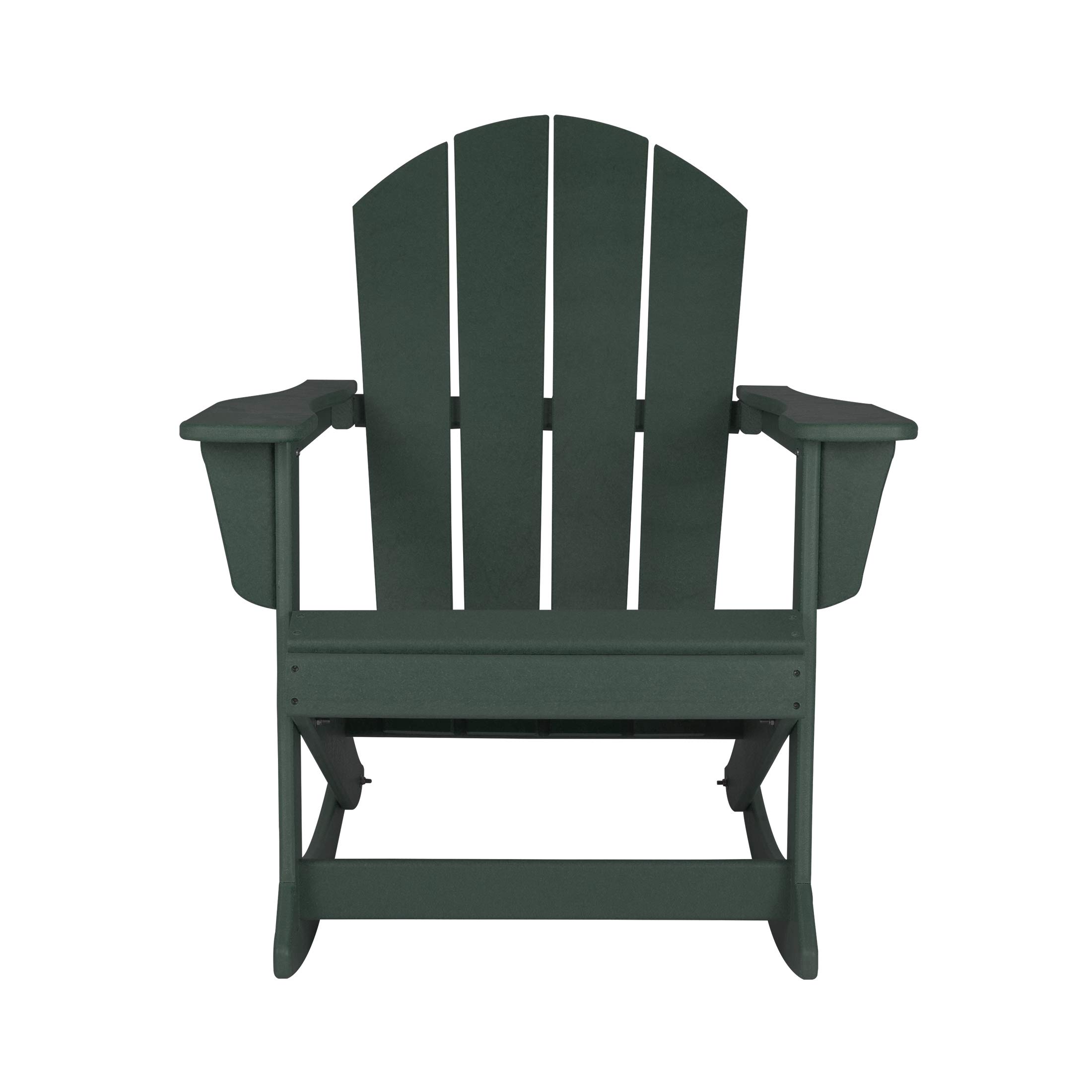 2-Piece Outdoor Rocking Adirondack Chair Set with Side Table - Durable HDPE Plastic Patio Furniture in Dark Green - Perfect for Garden, Backyard, and Poolside Relaxation