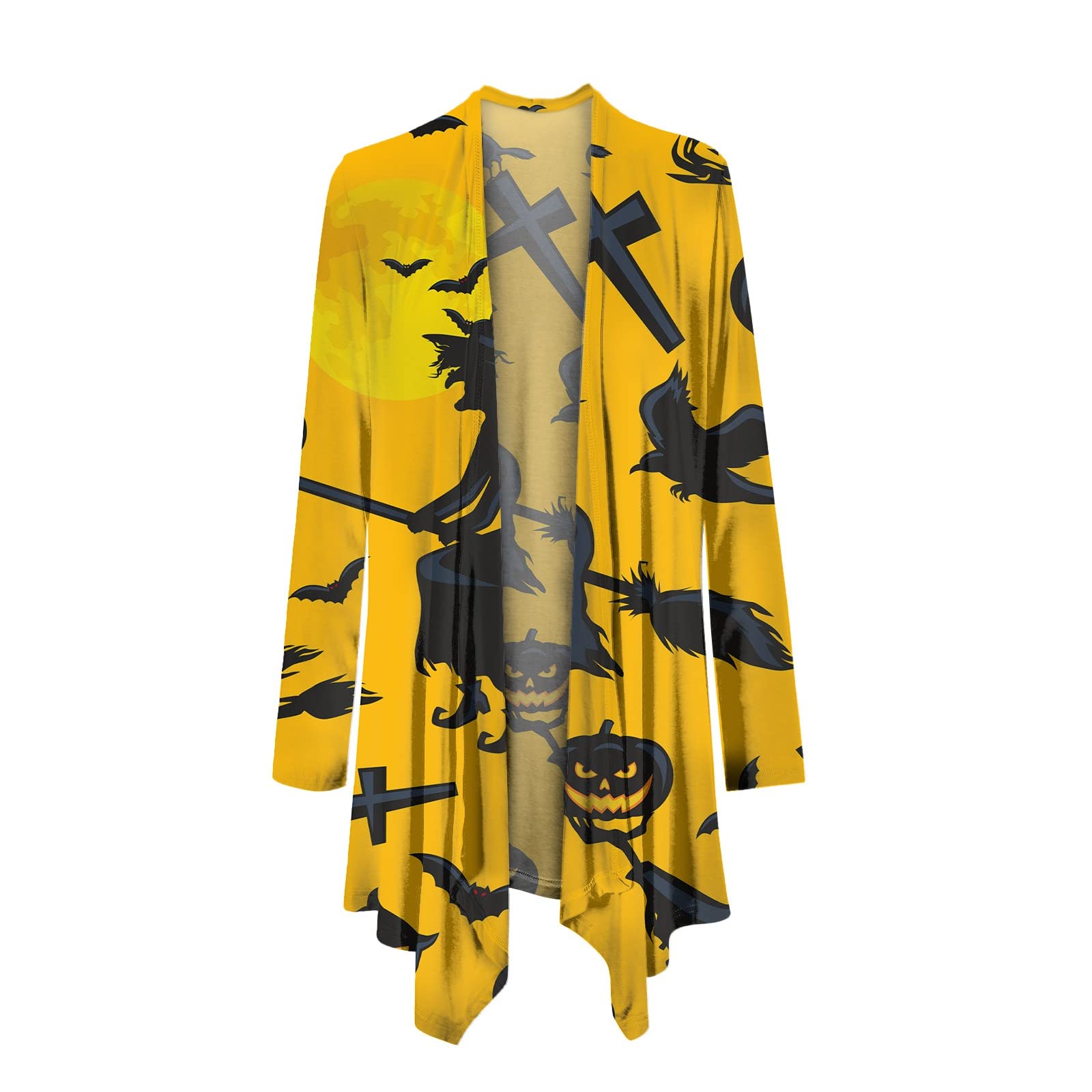 Women's Long Cardigan with Skull Pattern - Halloween Knitted Open Front Coat, Long Sleeve Cardigan for Fall & Winter | Perfect for Casual Outfits, Layering, and Halloween Costumes