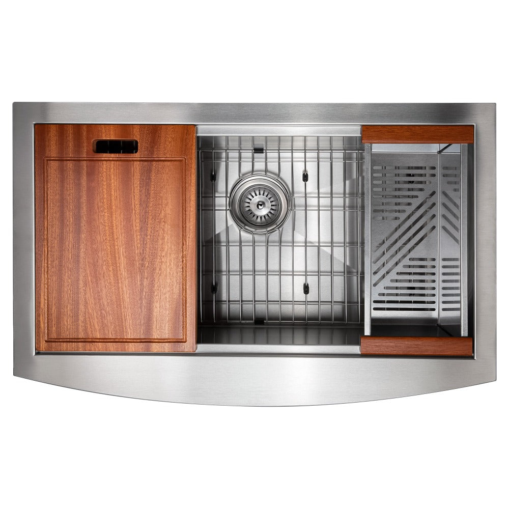 ZLINE Moritz 33-inch Farmhouse Apron Front Stainless Steel Kitchen Sink - Single Bowl Design with Bottom Grid & Accessories (SLSAP 33) - Perfect for Rustic & Modern Farmhouse Kitchens, Renovations & DIY Projects