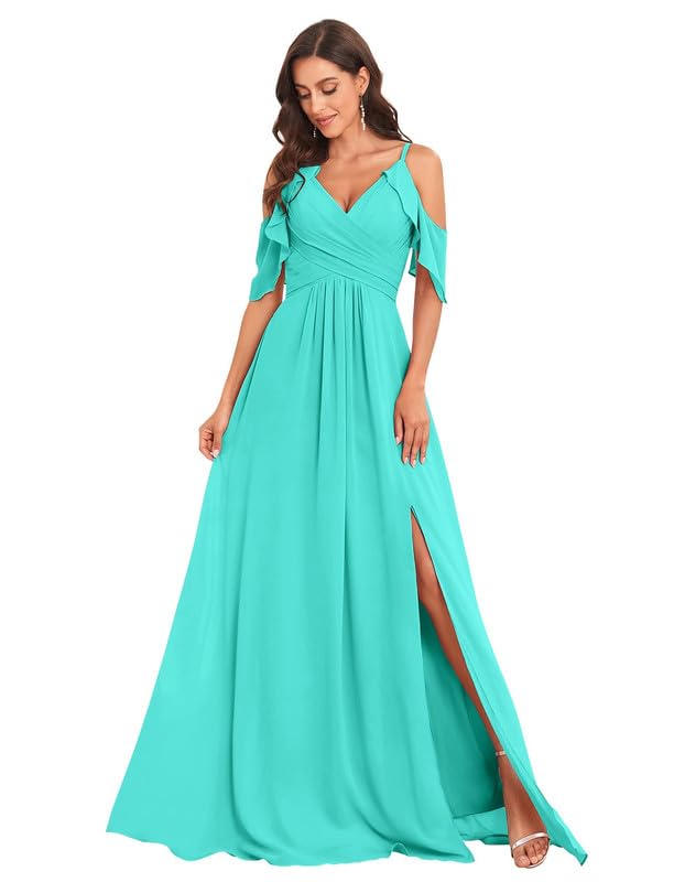 TFGJDER Elegant Chiffon Bridesmaid Dresses for Wedding - V-Neck Long Formal Gown with Side Slit | Perfect for Bridal Party, Evening Events & Special Occasions