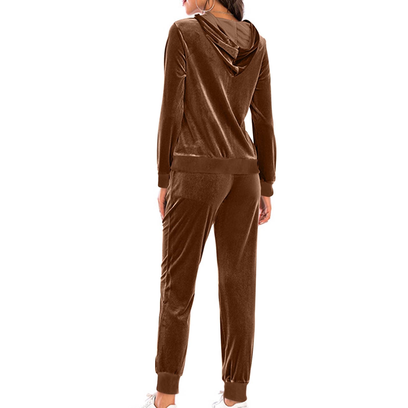 Women's Velour Tracksuit Set - Soft Long Sleeve 2 Piece Outfit with Full Zip Hoodie & Jogger Pants, Comfortable Lounge Wear with Pockets - Perfect for Yoga, Gym, Running and Casual Streetwear