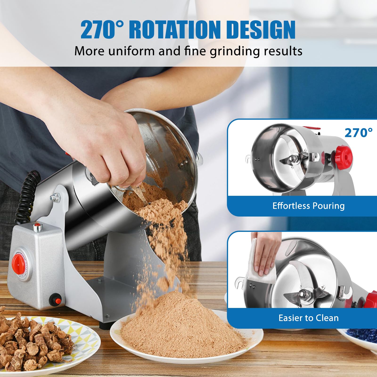 800W Electric Grain Mill Grinder - 800g Stainless Steel Commercial Spice & Herb Grinder - High-Speed 2400W Pulverizer for Coffee, Corn, Pepper, Dry Grains - Perfect for Home Kitchens, Bakeries & Coffee Shops