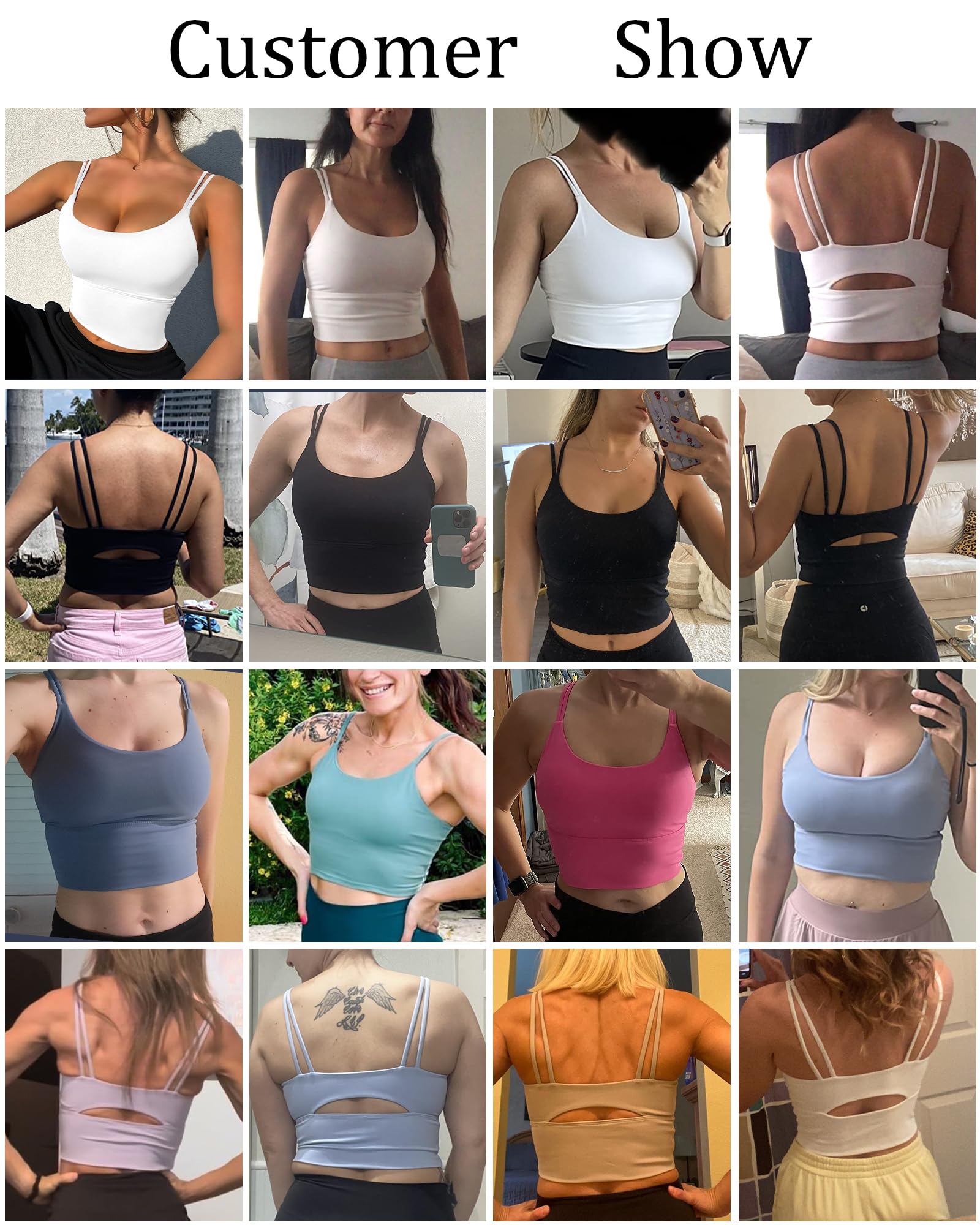 Everrysea Women's Longline Sports Bra - Padded Workout Tank Top with Built-in Bra, Strappy Yoga Crop Top Camisole for Running, Gym & Yoga