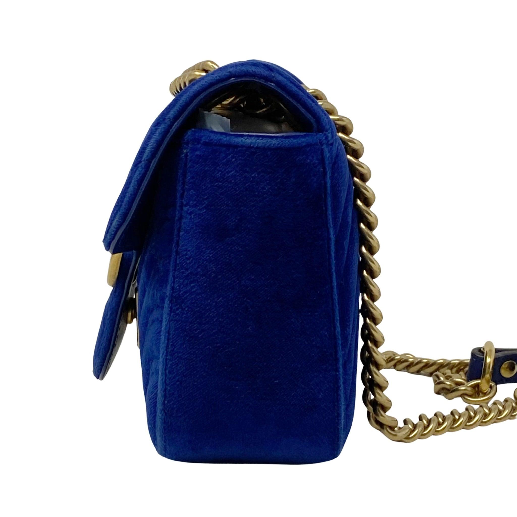 Gucci Blue Velvet Mini GG Marmont Crossbody Bag - Luxury Designer Handbag for Women | Perfect for Evening Parties, Date Nights & Special Occasions