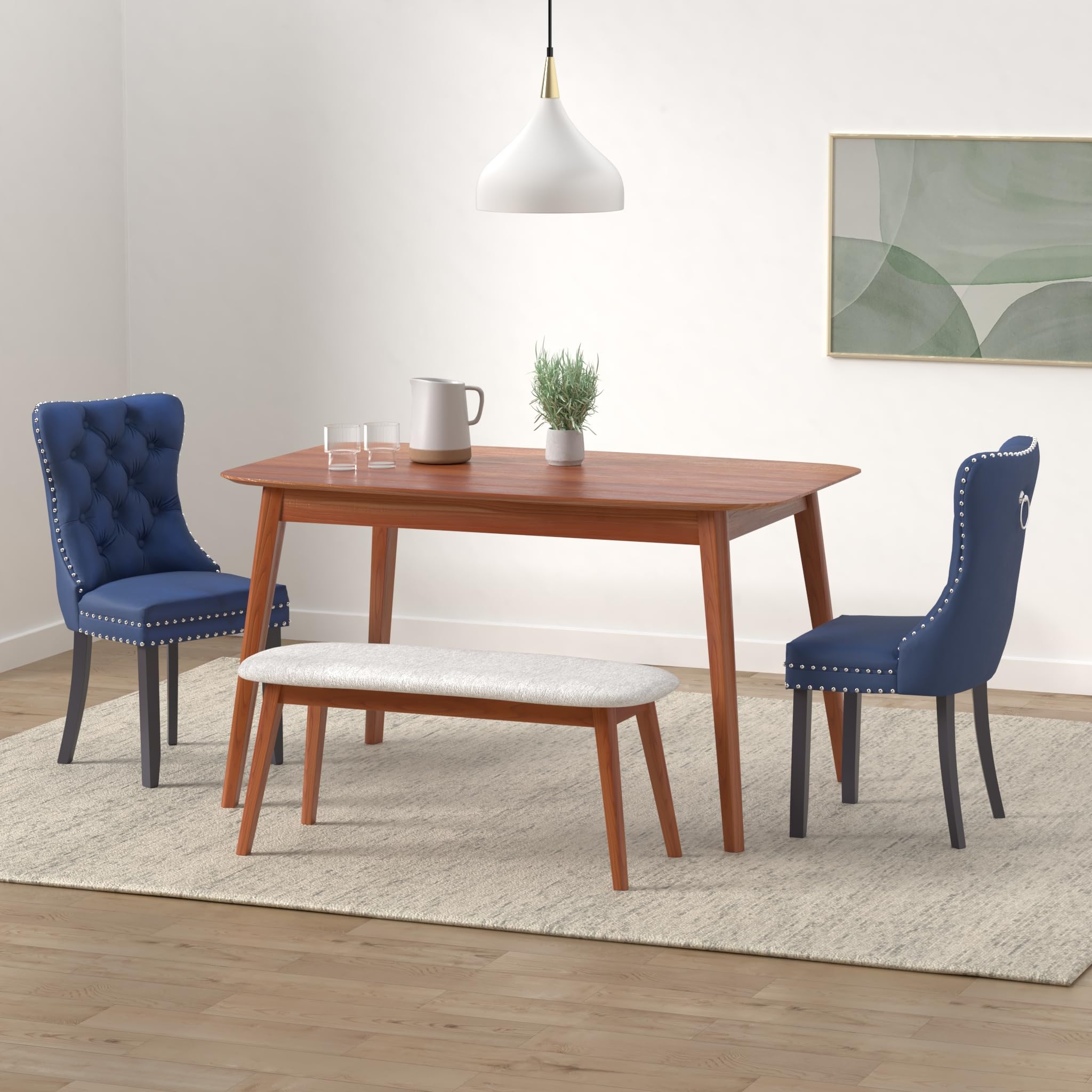 4 Pack Velvet Upholstered Dining Chairs with Button Tufted Back & Nailhead Trim - Elegant Blue Kitchen, Bedroom, Restaurant Seating for Home Decor & Commercial Use