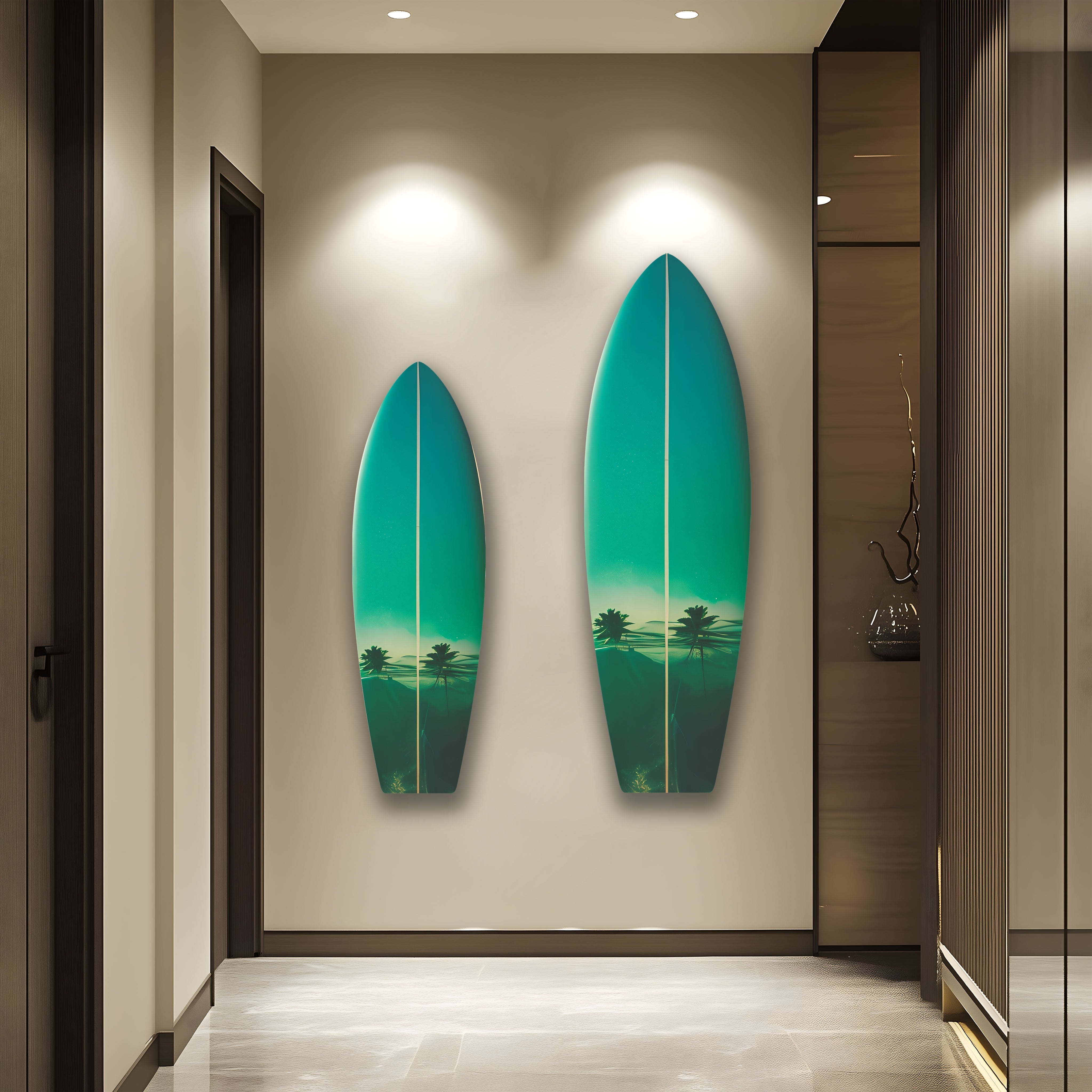 Blue Sky Surfboard Wall Art Decor - Ocean Themed Coastal Home Decor for Beach House, Living Room, Bedroom & Office