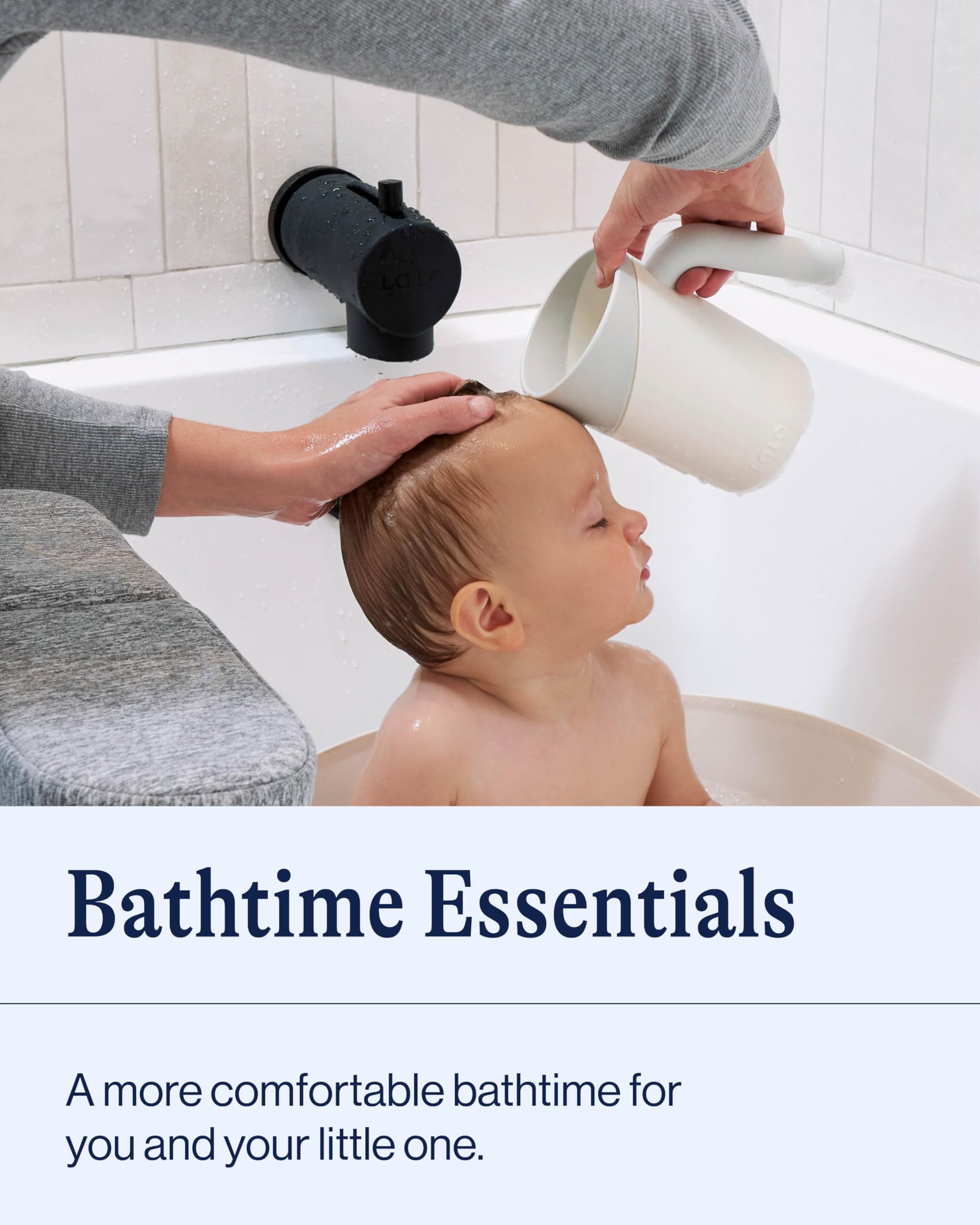 Lalo Baby Bath Essentials Set - Knee & Elbow Saver, Rinse Cup & Spout Cover - Safe, Durable & Easy-to-Clean Infant Bathing Accessories for Newborns & Toddlers - Perfect for Bathtime Safety & Comfort in Sage Green