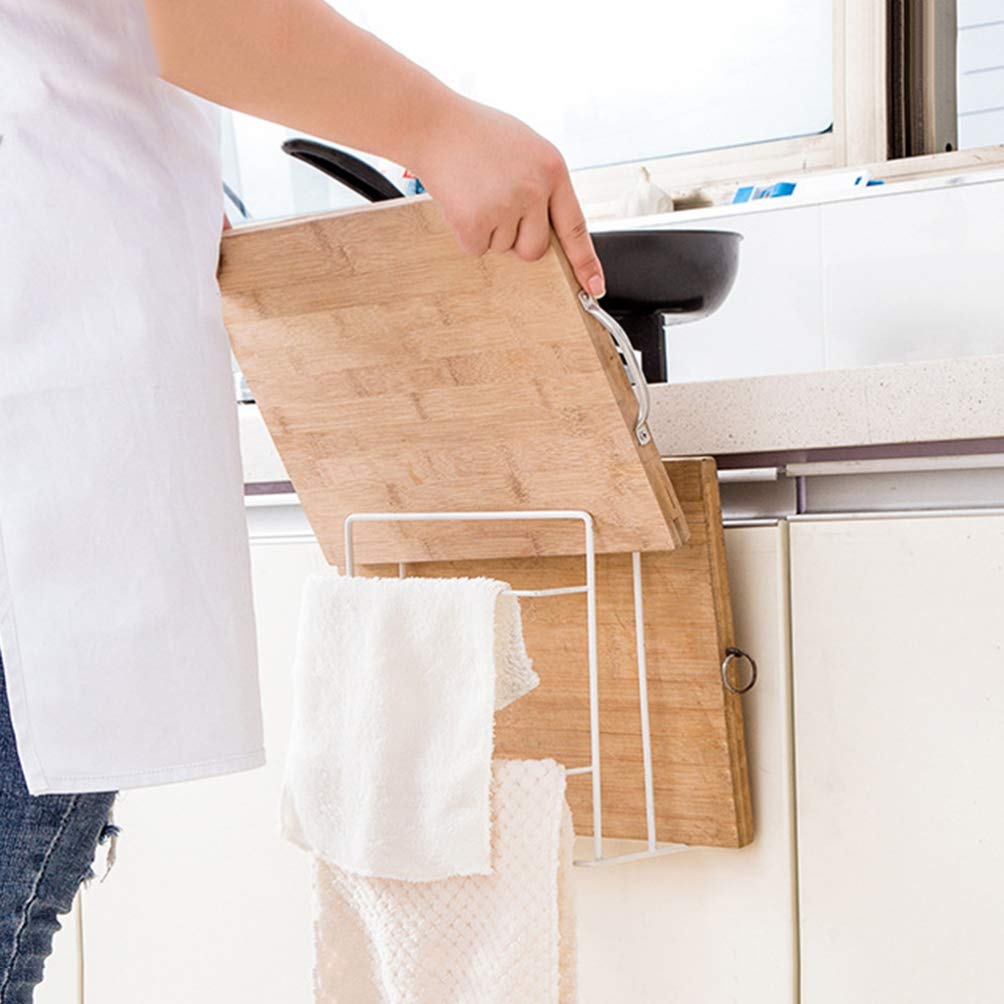 Premium Wall-Mounted Cutting Board Rack - Over Cabinet Door Organizer for Kitchen & Bathroom Storage | Space-Saving Chopping Board Holder | Durable White Kitchen Organizer for Utensils, Sponges & Cleaning Supplies
