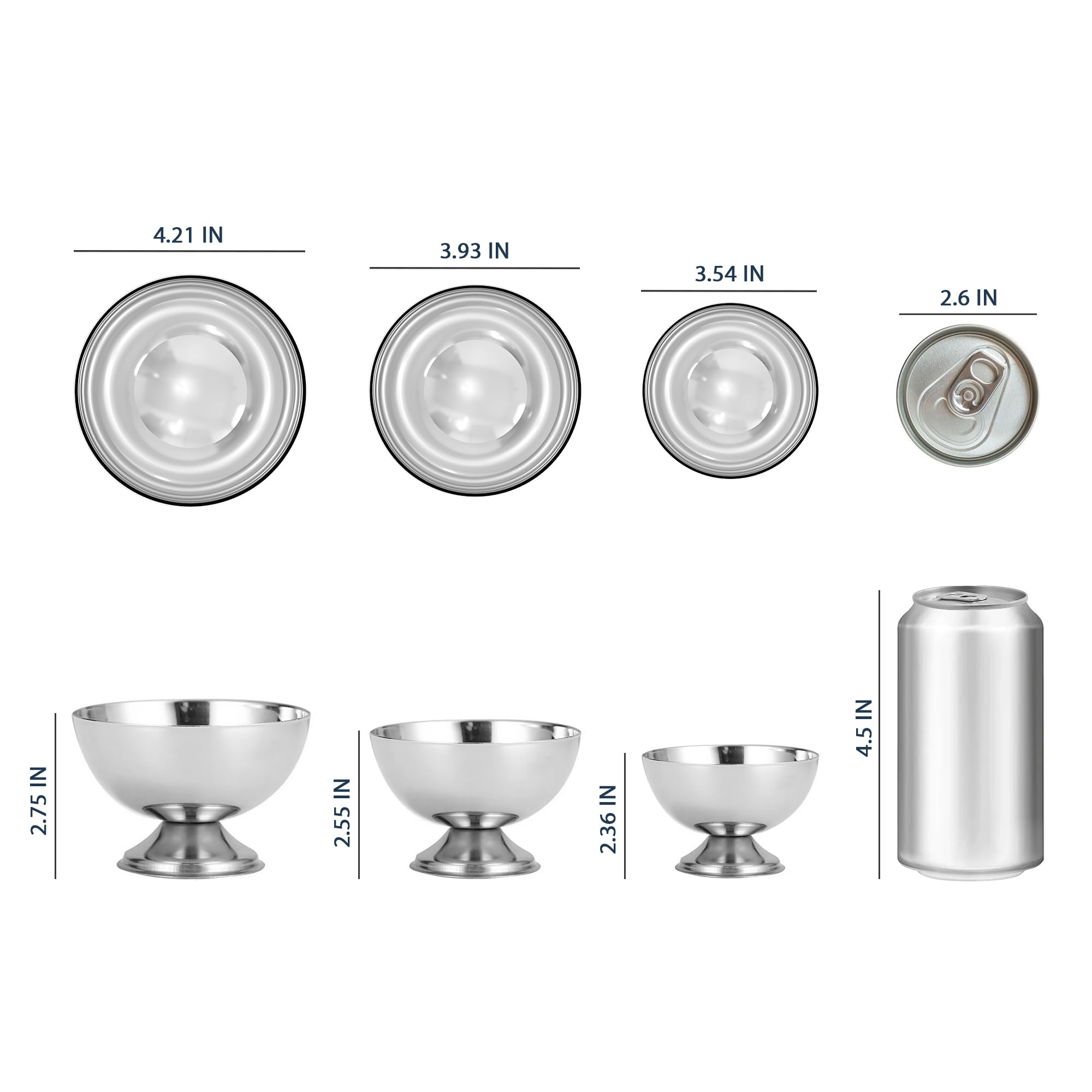 2PCS Stainless Steel Ice Cream Bowls - Reusable Salad & Dessert Cups, Metal Pudding Containers for Snacks, Fruits, Candy, DIY Ice Cream Parfait & Banana Pudding - Perfect for Parties, Picnics & Home Dessert Serving