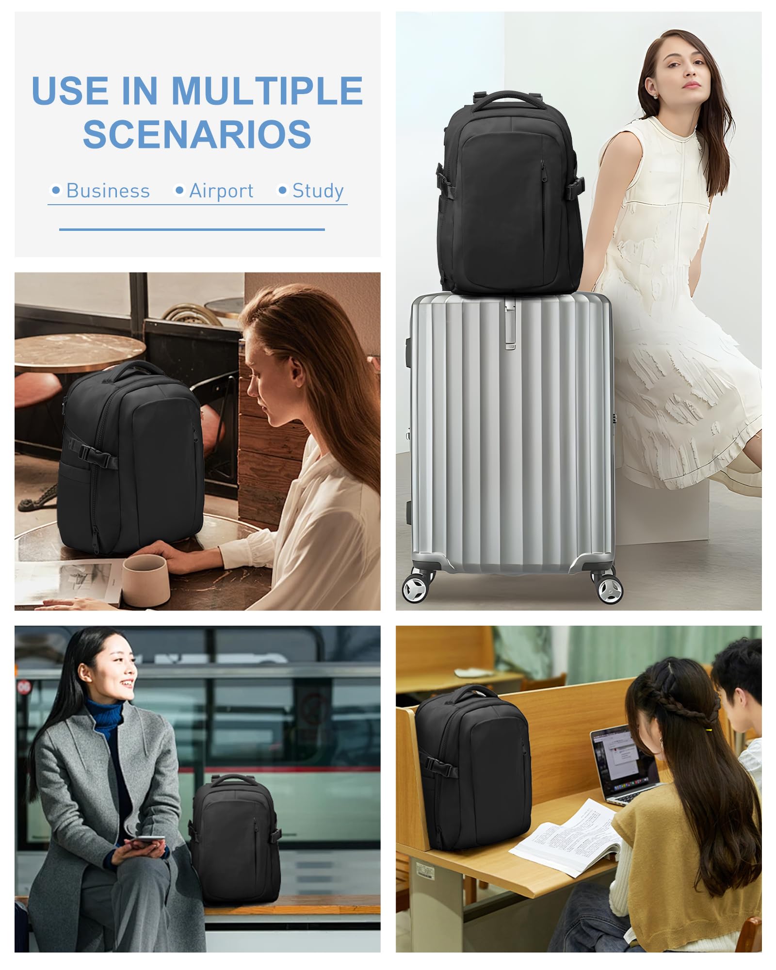 Suradar Lightweight Travel Backpack for Women & Men - TSA Approved Carry On Flight Backpack, Laptop Daypack for Work, Business, College, Hiking & Casual Use - Perfect Personal Item Bag for Airports, Commuting & Outdoor Adventures (Black)