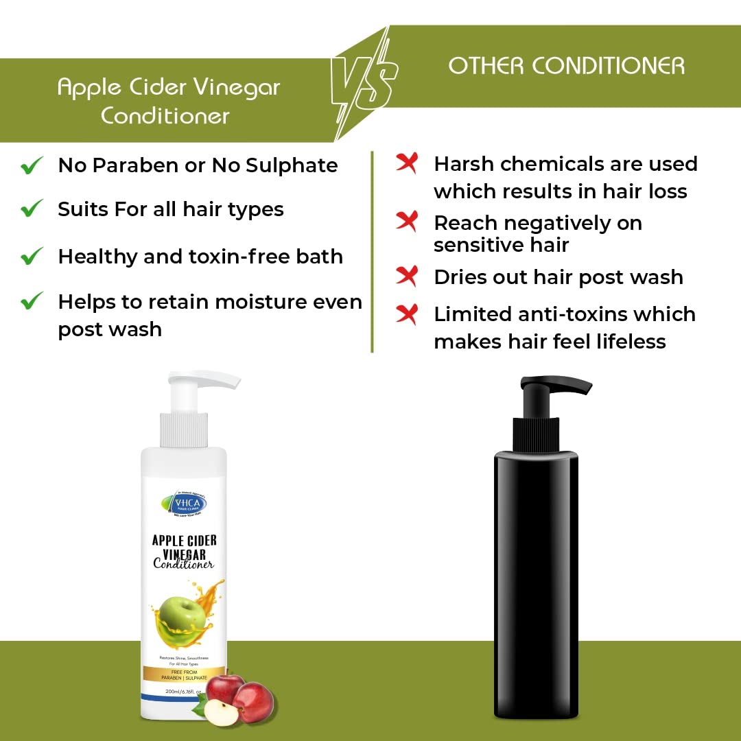 VHCA Apple Cider Vinegar Hair Conditioner for Dry, Oily & Frizzy Hair - 200ml Natural Hair Care for Men & Women - Perfect for Daily Use & Salon Quality Results at Home