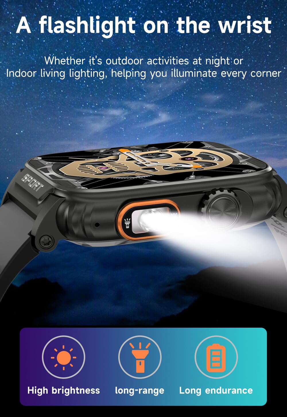 VIRAN Military Smart Watch for Men - 1.91'' AMOLED Fitness Tracker with Flashlight, Heart Rate & SpO2 Monitor, 100+ Sport Modes, Step Counter, Calorie & Distance Tracking (Black) - Perfect for Outdoor Adventures, Workouts & Daily Health Monitoring