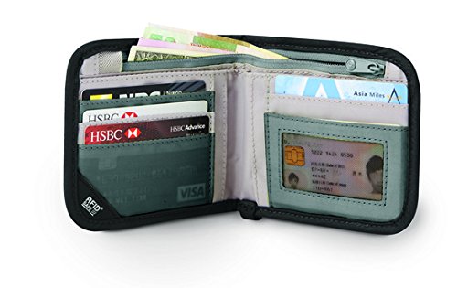 Pacsafe V100 RFID Blocking Bi-Fold Wallet - Anti-Theft Travel Wallet for Men & Women - Secure Credit Card Holder for International Trips & Daily Use - Black