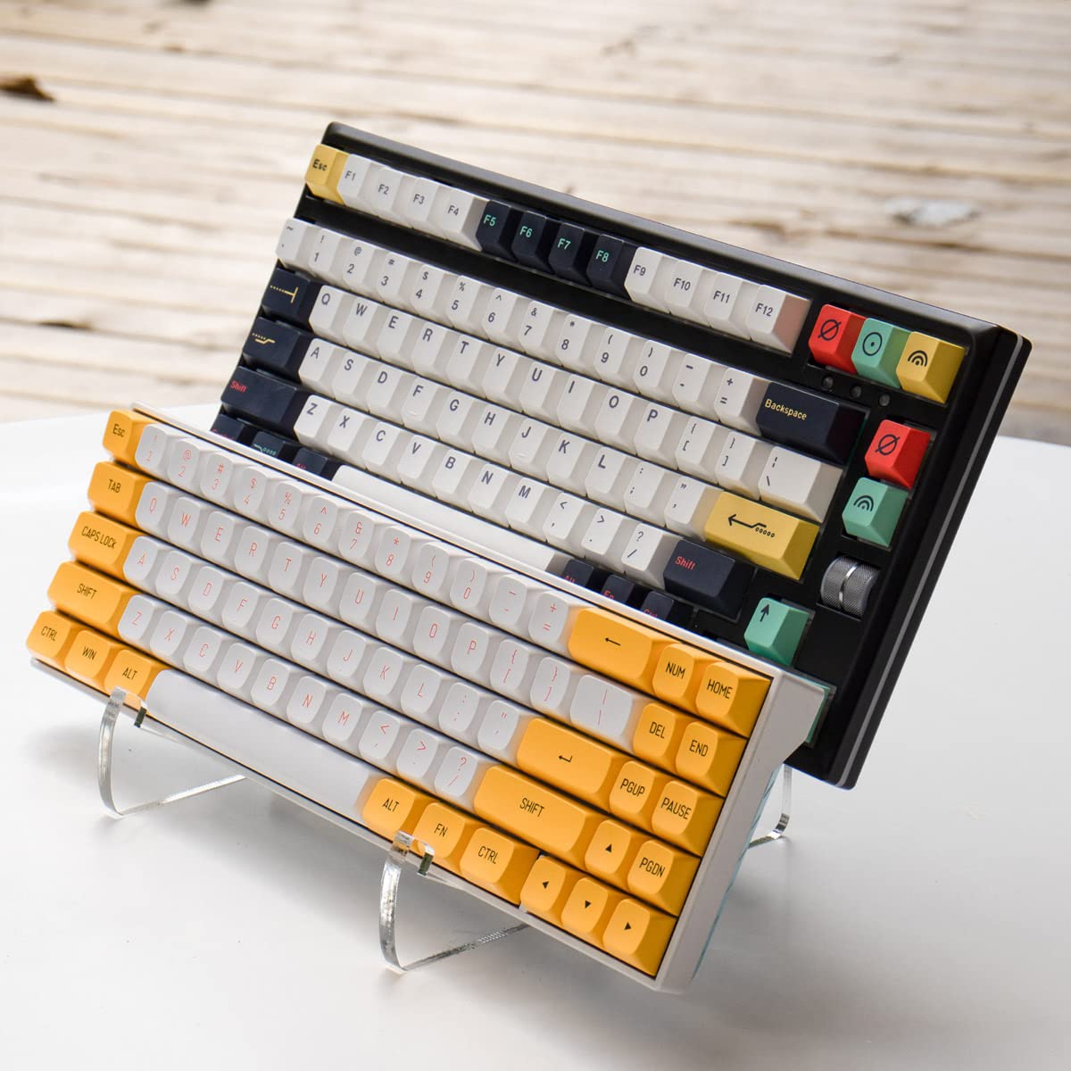 2-Tier Clear Acrylic Keyboard Display Stand - Dual Layer Mechanical Keyboard Holder & Tablet Stand for Desk Organization | Perfect for Gaming Setups, Office Workspaces, and Displaying Picture Frames