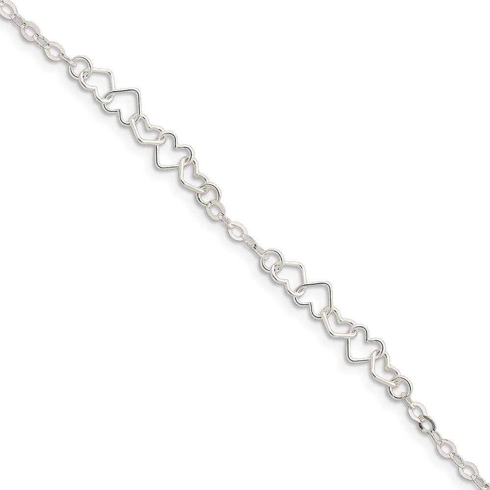 925 Sterling Silver Heart Link Anklet Bracelet - 9 Inch Adjustable Ankle Chain with Lobster Clasp | Elegant Gift for Women, Perfect for Beach, Party & Everyday Wear