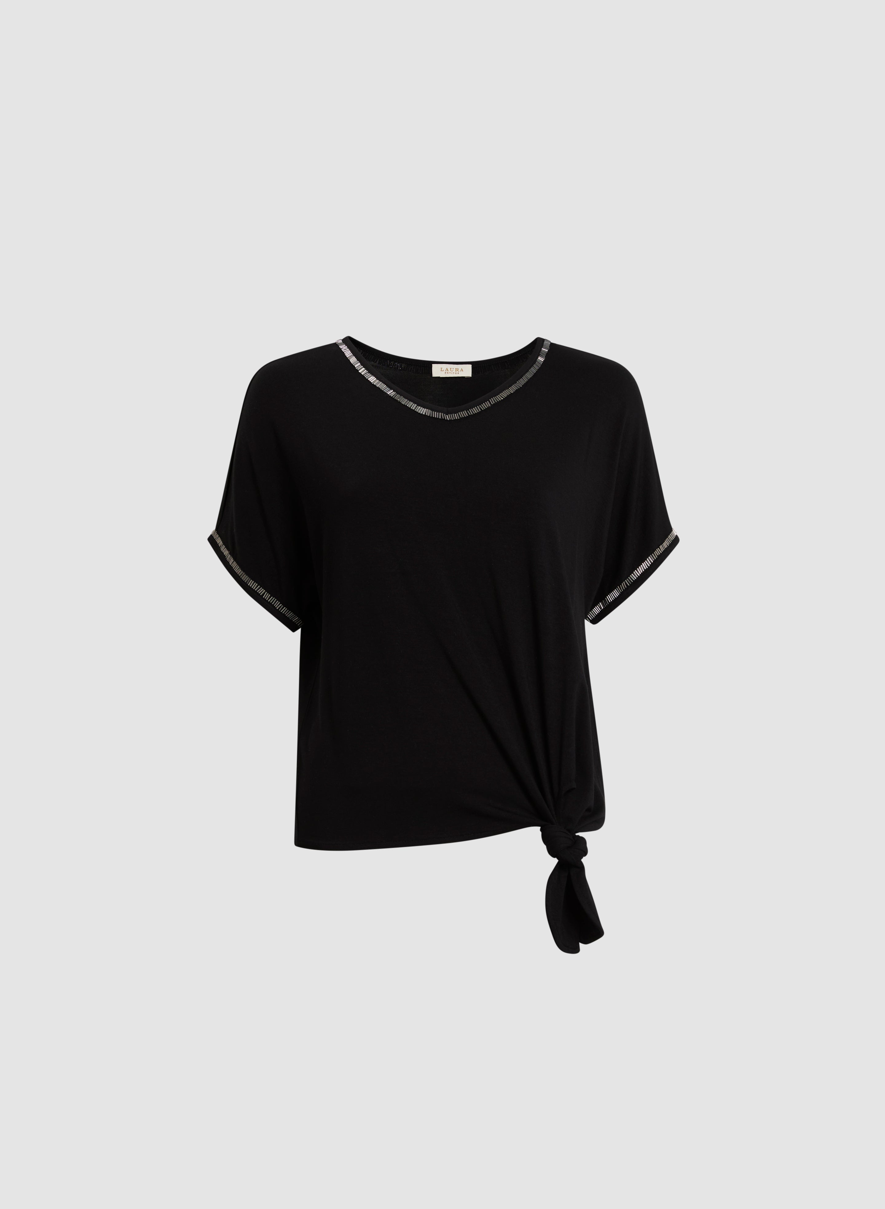Black Pearl Trim T-Shirt for Petites - Stylish & Comfortable Casual Wear (Style #4010338 1008 010) | Perfect for Work, Date Night & Everyday Outfits