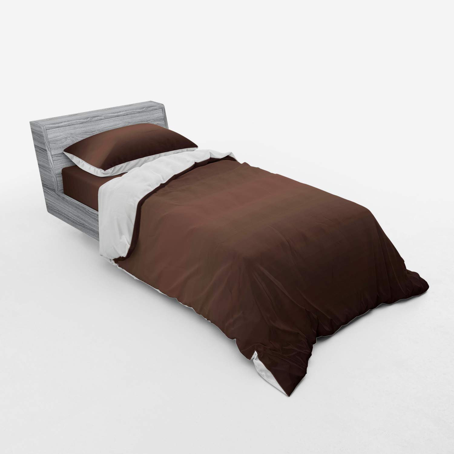 Ambesonne Ombre Duvet Cover Set - Dark Chocolate Brown Gradient Design, 3-Piece Bedding Set with Pillow Sham & Fitted Sheet, Twin XL Size - Perfect for Modern Bedrooms, Guest Rooms & Dorm Decor
