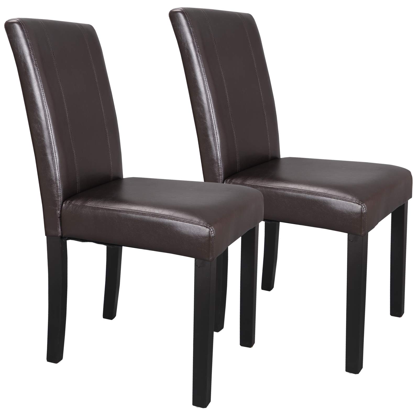 Premium Wood Leatherette Padded Parson Dining Chairs Set of 2 - Waterproof & Oilproof Upholstered Kitchen Chairs for Dining Room - Espresso Brown Modern Furniture for Home & Restaurant Use