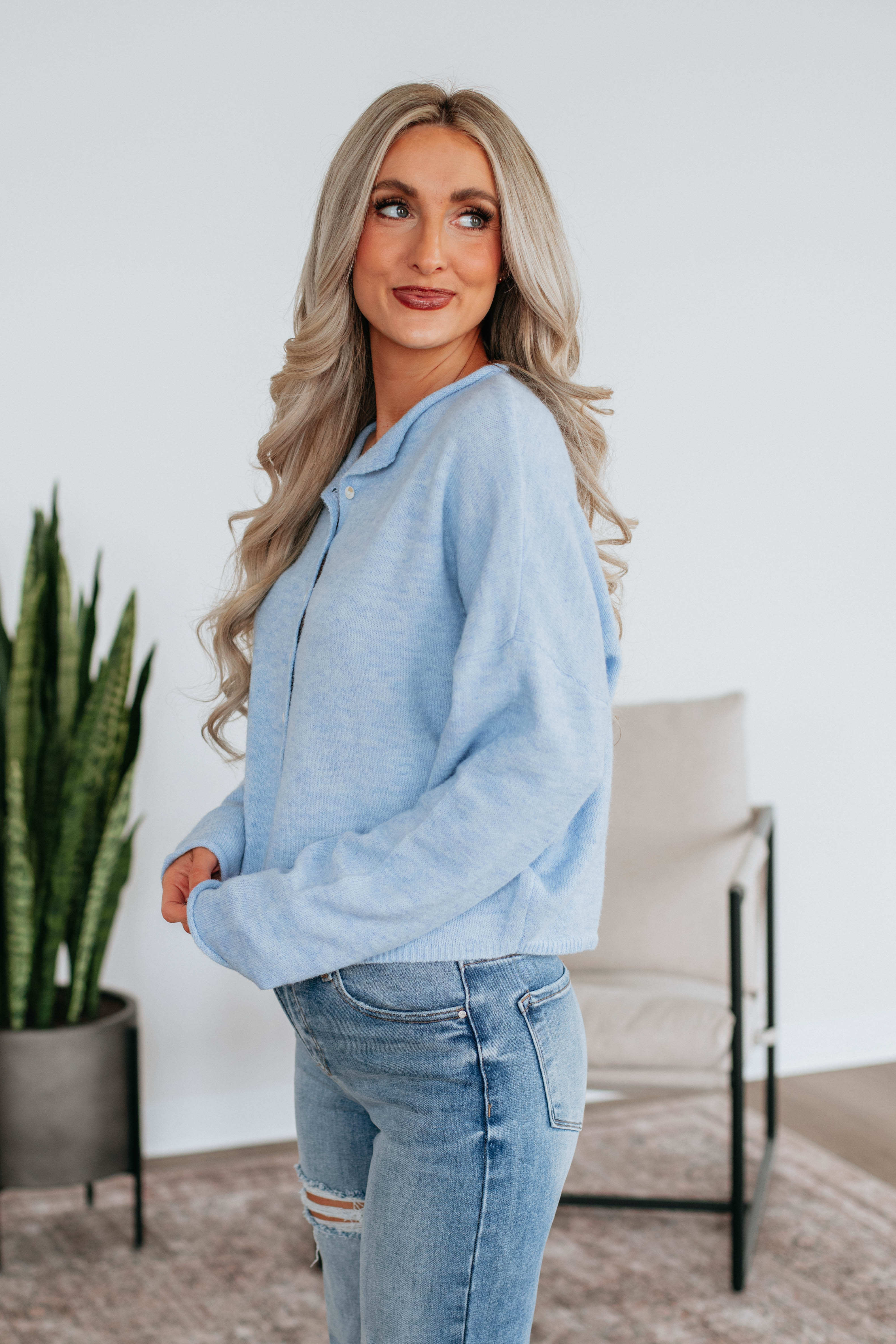 Brooke Cardigan Sky Blue - Women's Lightweight Knit Sweater for Casual Wear & Layering | Perfect for Office, Outings & Cozy Evenings