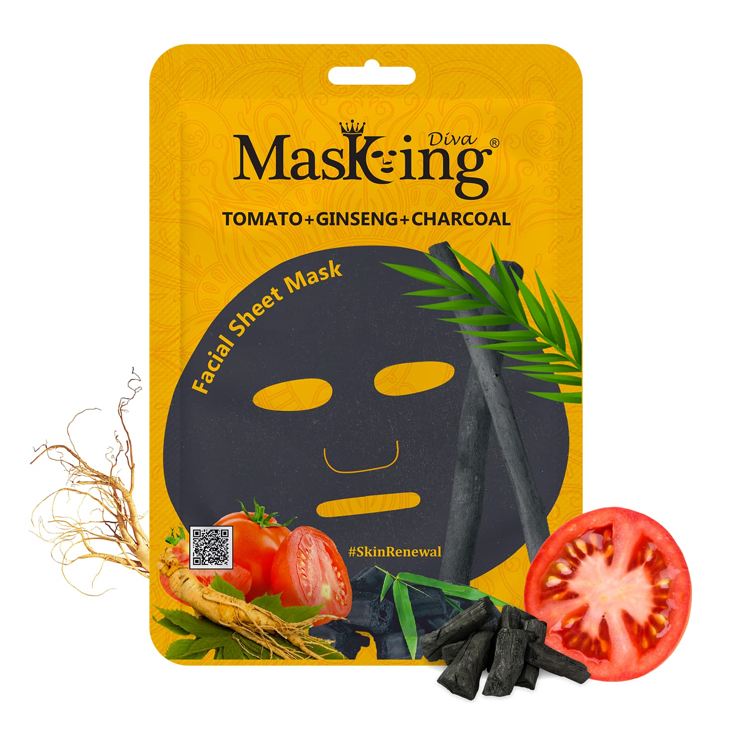 Masking Diva Charcoal Facial Sheet Mask Combo Pack of 5 | Natural Detoxifying Blackhead Removal Face Mask for Women & Men | 100ml/g Each | Perfect for Spa Night, Self-Care Routine & Gift Giving