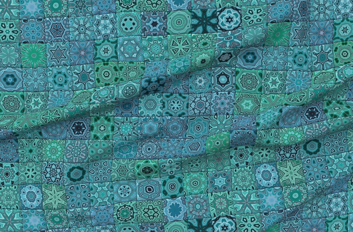 Premium Spoonflower Fabric - Floral Turquoise Squares Printed on Soft Minky Fabric by The Yard - Perfect for Sewing Baby Blankets, Quilt Backing & Plush Projects - DIY Nursery Decor & Cozy Home Crafts