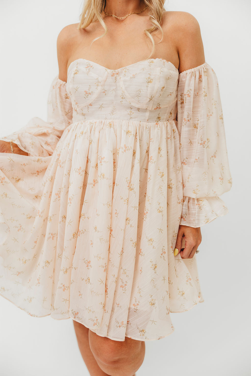 Kennedy Floral Mini Maternity Dress in Cream - Bump Friendly & Comfortable for Pregnancy, Baby Showers, and Special Occasions