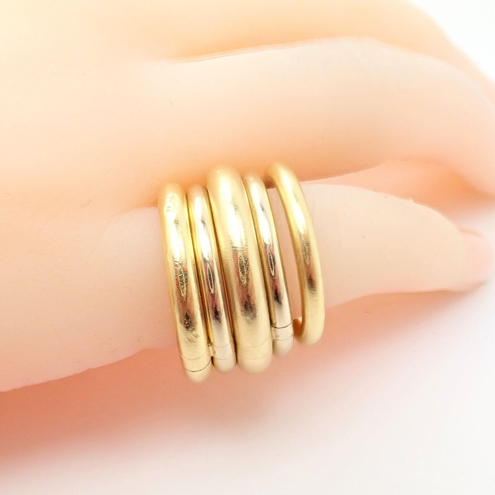 Authentic Pomellato 18k Yellow & White Gold 5-Row Interlocking Tubolare Band Ring for Women - Luxury Stackable Jewelry for Weddings, Anniversaries & Special Occasions