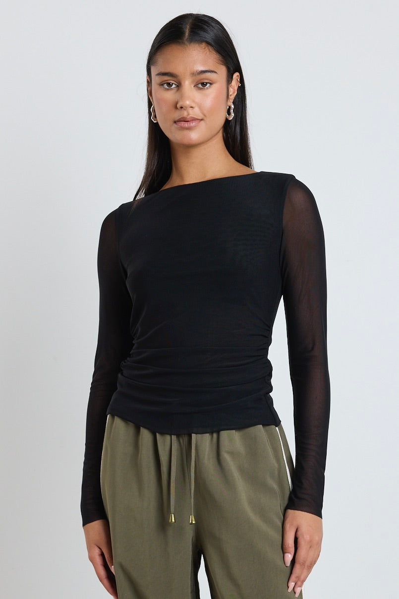 Bravo Women's Black Mesh Long Sleeve Tops - Stylish & Breathable Fashion Shirt for Casual Wear, Night Out & Layering