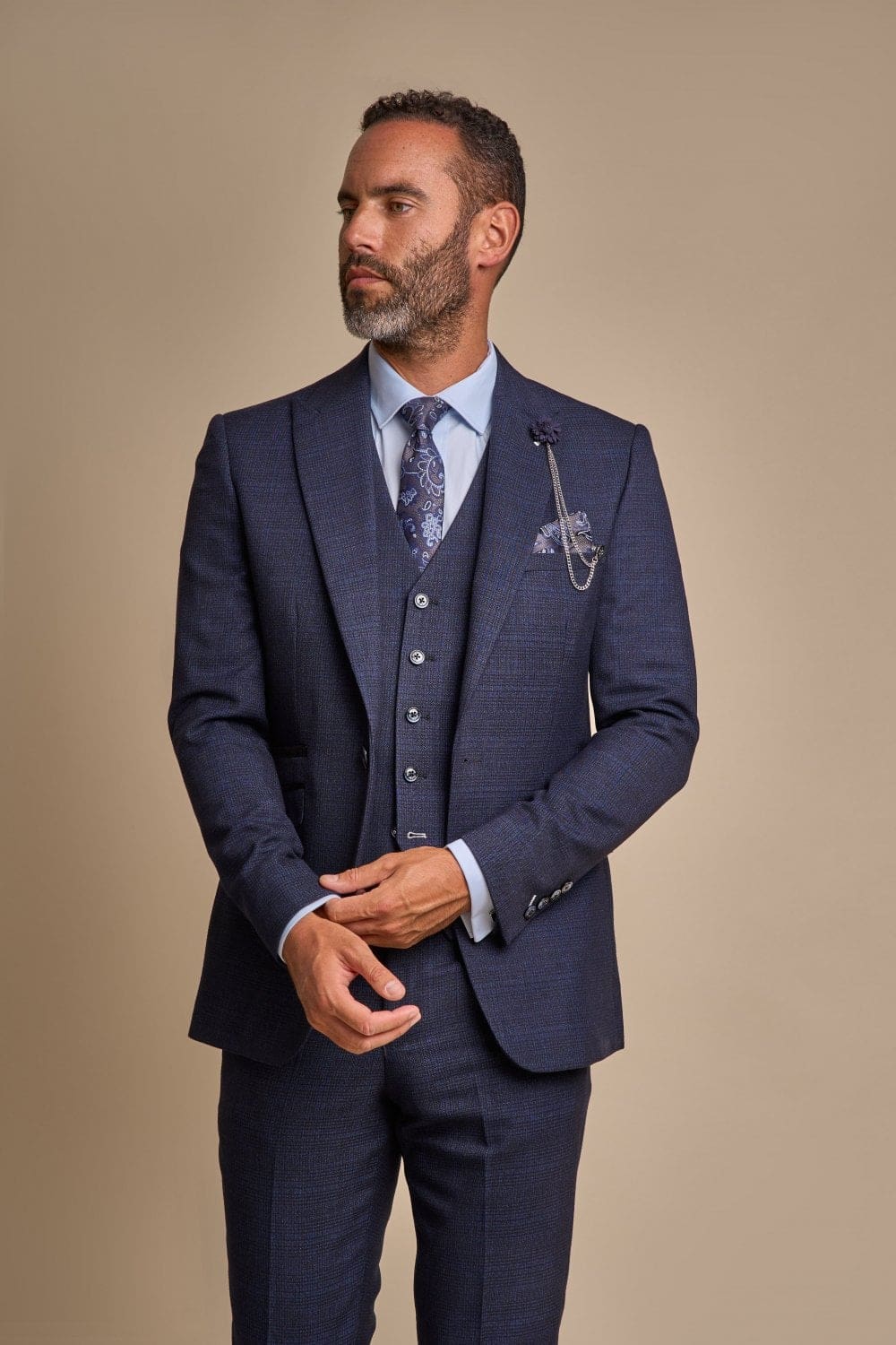 Cavani Caridi Men's Navy Slim Fit Tweed Check Blazer Jacket | Formal Business Suit | Perfect for Office, Weddings & Special Occasions