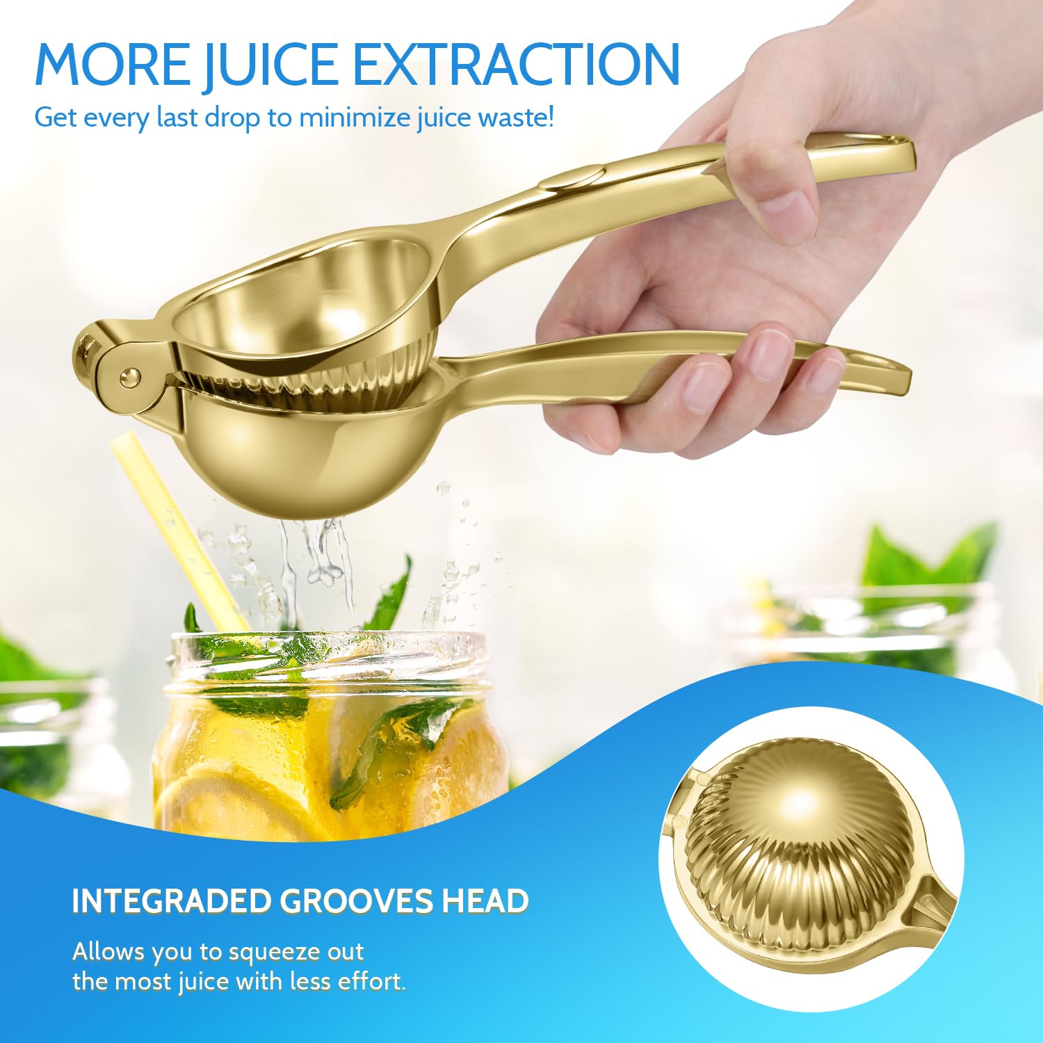 Premium Heavy Duty Lemon Squeezer - Stainless Steel Lime & Citrus Juicer Press for Fast, Seedless Juicing - Perfect for Cocktails, Lemonade & Cooking (Gold)
