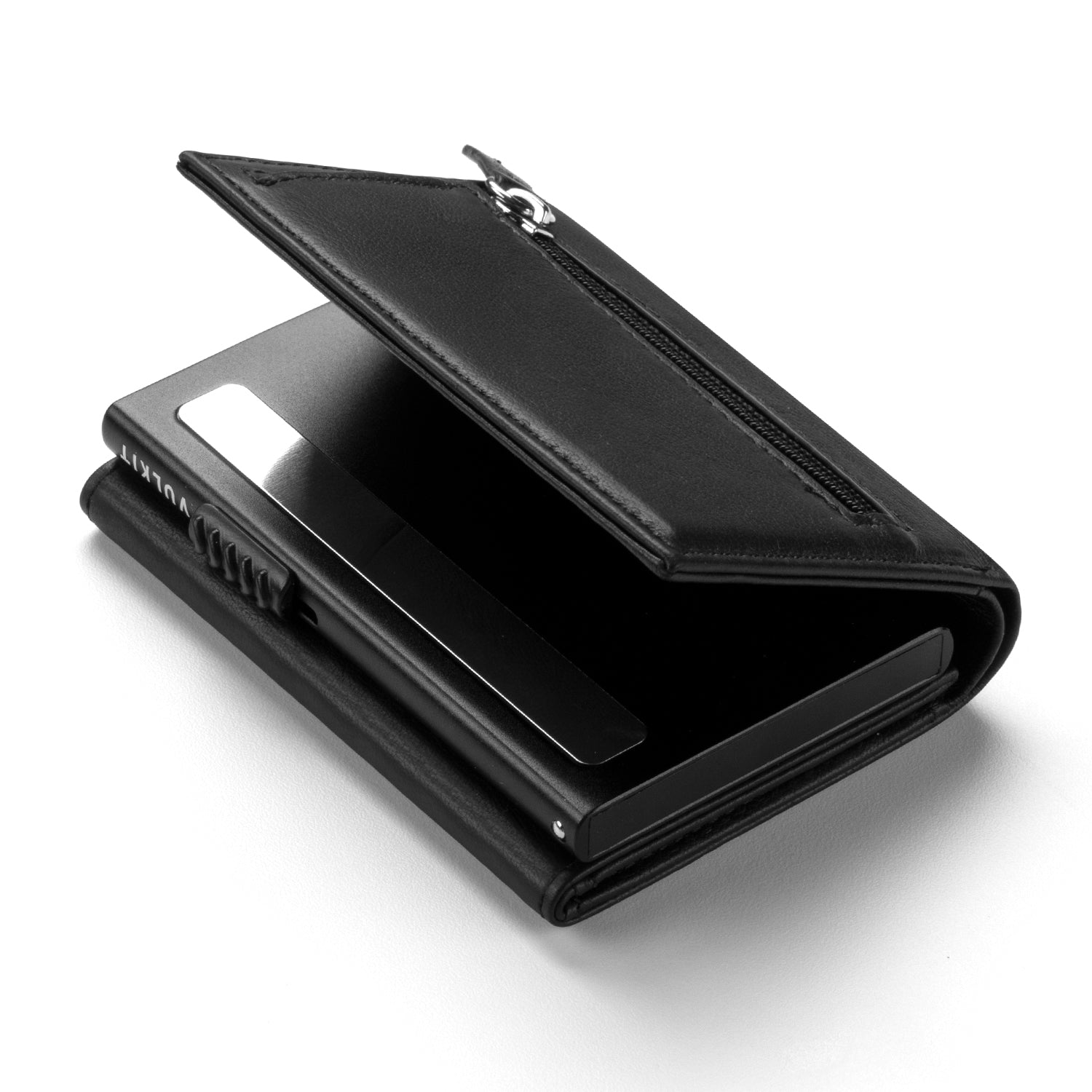 VC302P Genuine Leather Tri-Fold Wallet with Side Slider Mechanism, Back Zipper Slot & Magnetic Closure - Perfect for Men's Everyday Carry, Business & Travel