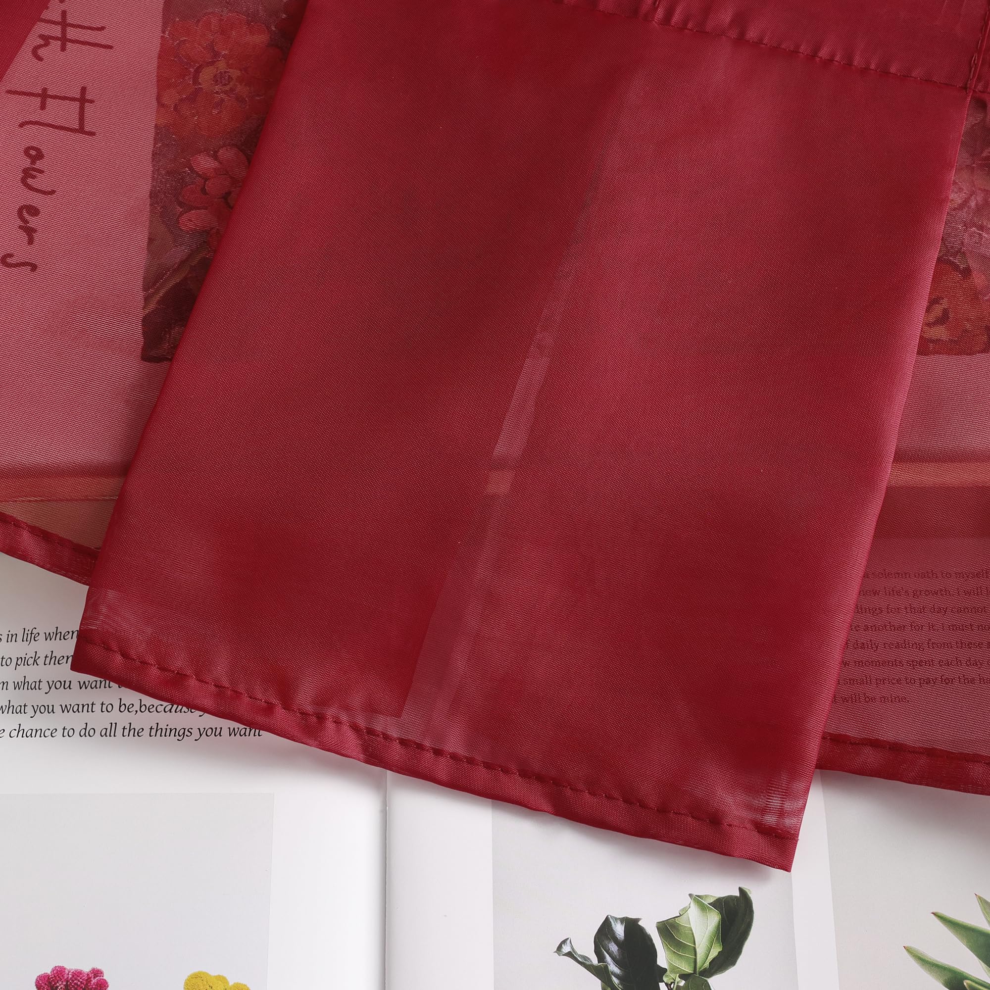 Berry Voile Window Valance Rod Pocket Swag Curtain - 39x39 Inch Pleated Roman Shade for Kitchen & Dining Room - Sheer Elegance & Light Filtering