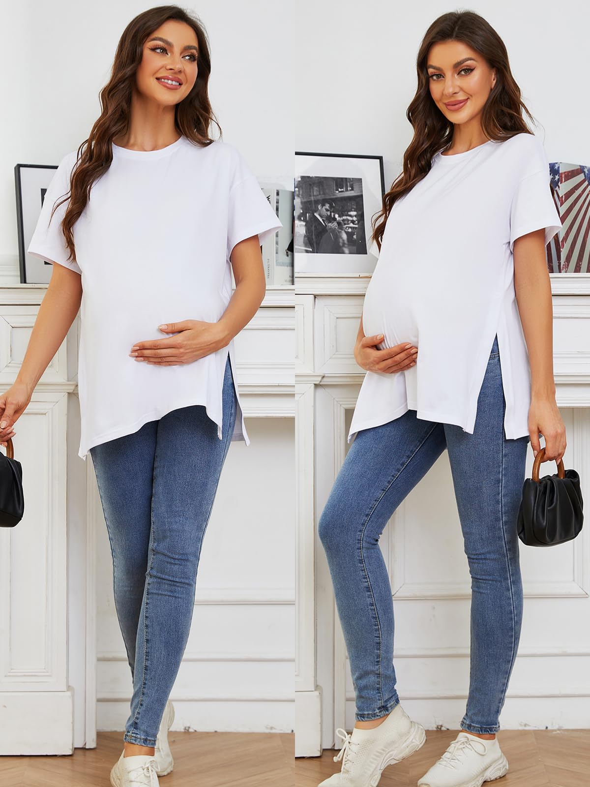 Comfortable Women's Maternity Shirts - Split Side Pregnancy Tops & Blouses, Short Sleeve Loose Fit Nursing Clothes for Casual Wear | Perfect for Work, Shopping & Everyday Maternity Fashion
