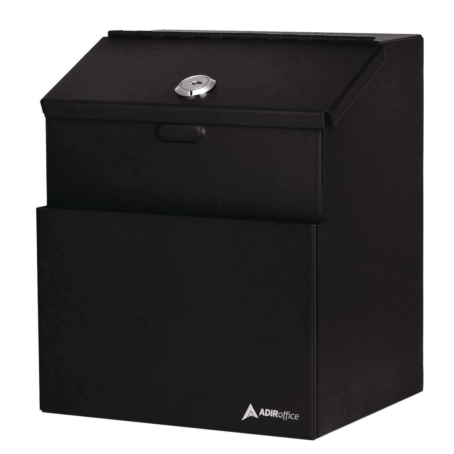 AdirOffice Wall Mountable Steel Secure Drop Box with Key - 7 x 6 x 8.5 Inch Stainless Steel 304 Lockbox - Black - Ideal for Offices, Retail Stores & Public Spaces for Secure Document & Key Drop-Off