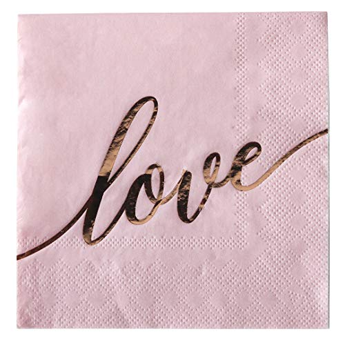 Pink w/ Rose Gold 5x5 Scripted Love Napkins 100-Pack
