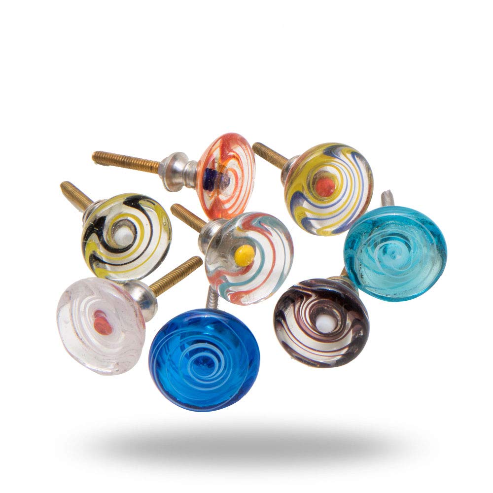 TRINCA-FERRO Set of 8 Glass Spiral Drawer Knobs - Elegant Cabinet & Cupboard Pulls for Kitchen, Bedroom & Dresser - Perfect for Home Decor & Furniture Upgrade