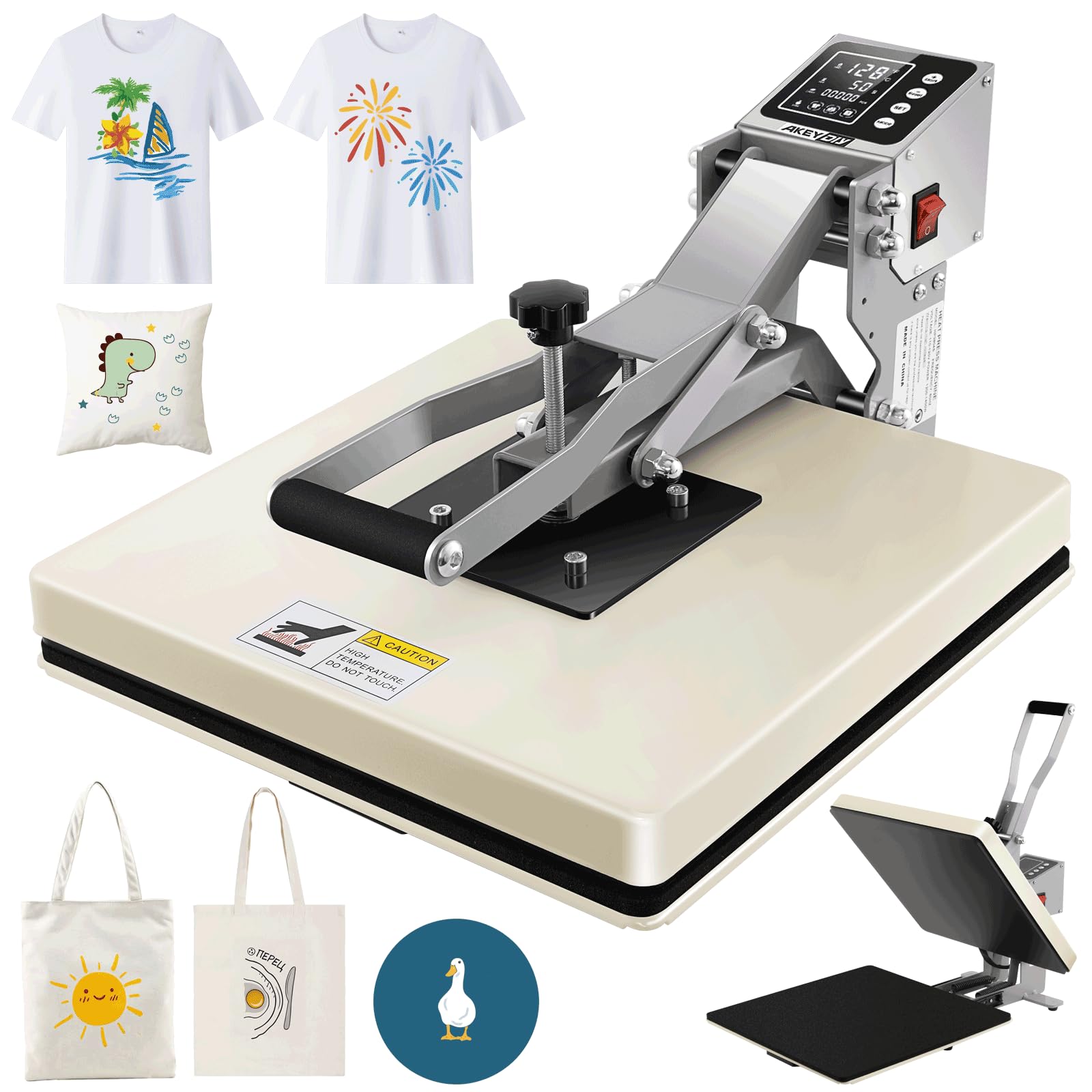 **AKEYDIY 15x15 Inch Slide Out Heat Press Machine for T-Shirts, Sublimation, Canvas, Pillows & More – Digital Clamshell Heat Transfer for DIY Crafts & Small Business (Gold)** – Perfect for Custom Apparel, Home Decor & Personalized Gifts