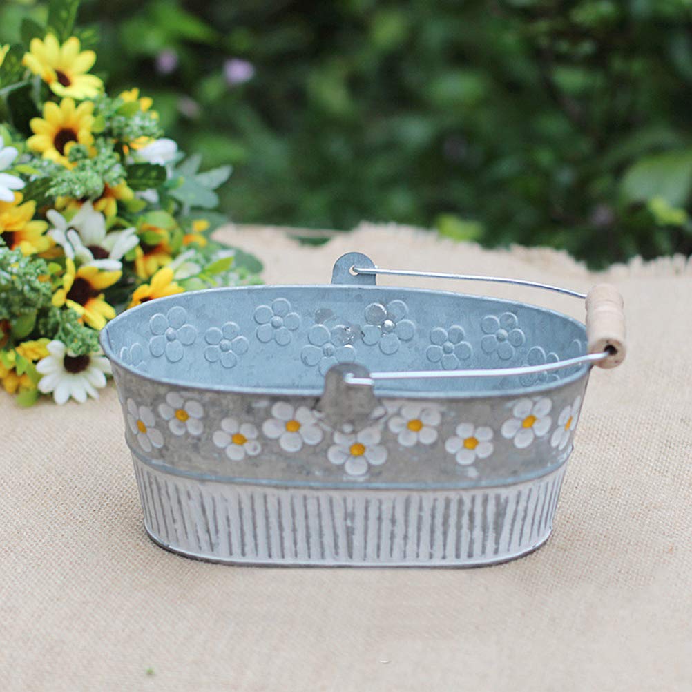 Metal Tin Bucket Flower Planter - Rustic Garden Decor for Indoor/Outdoor Plants | Perfect for Patio, Balcony & Home Decor