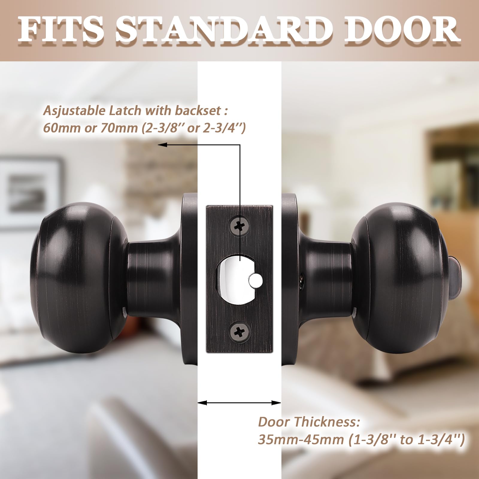 6 Pack Oil Rubbed Bronze Round Entry Door Knobs - Keyed Alike Exterior/Interior Door Handles for Bedroom, Bathroom, Front & Office Doors - Secure Lock with 3 Combo Keys | Perfect for Home Security & Commercial Use